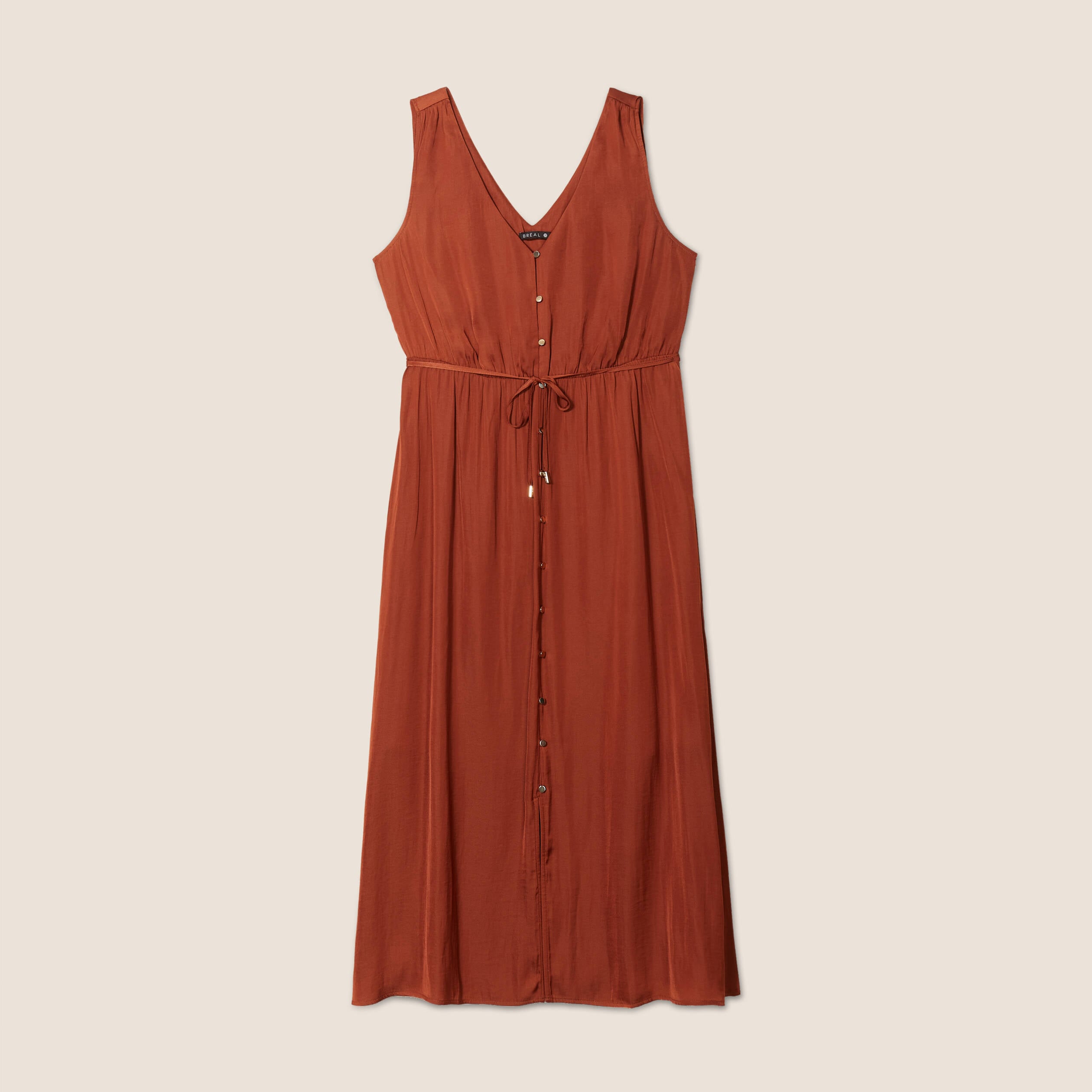 Robe midi &eacute;vas&eacute;e satin marron fonc&eacute; femme