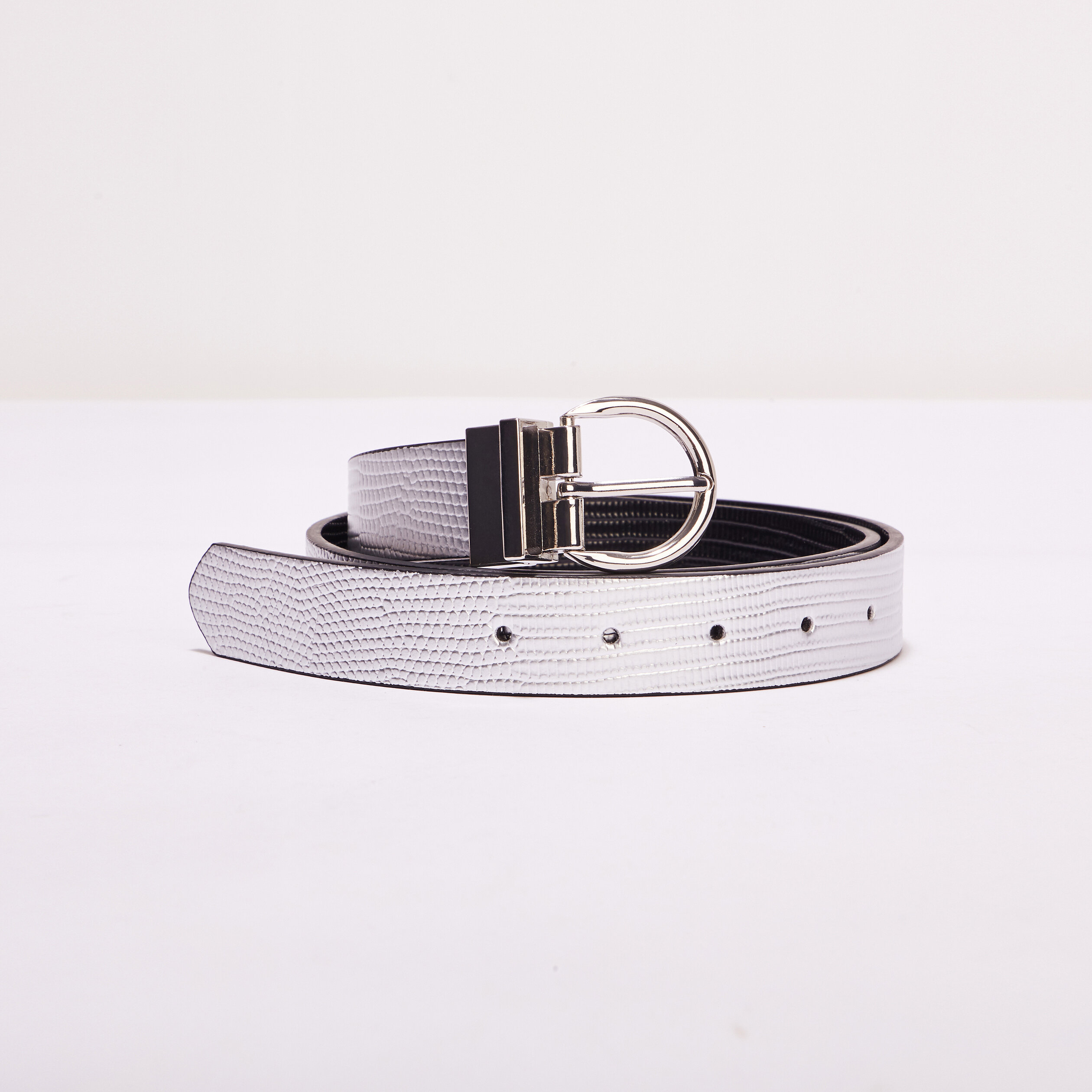 Ceinture croco métallisée couleur argent femme