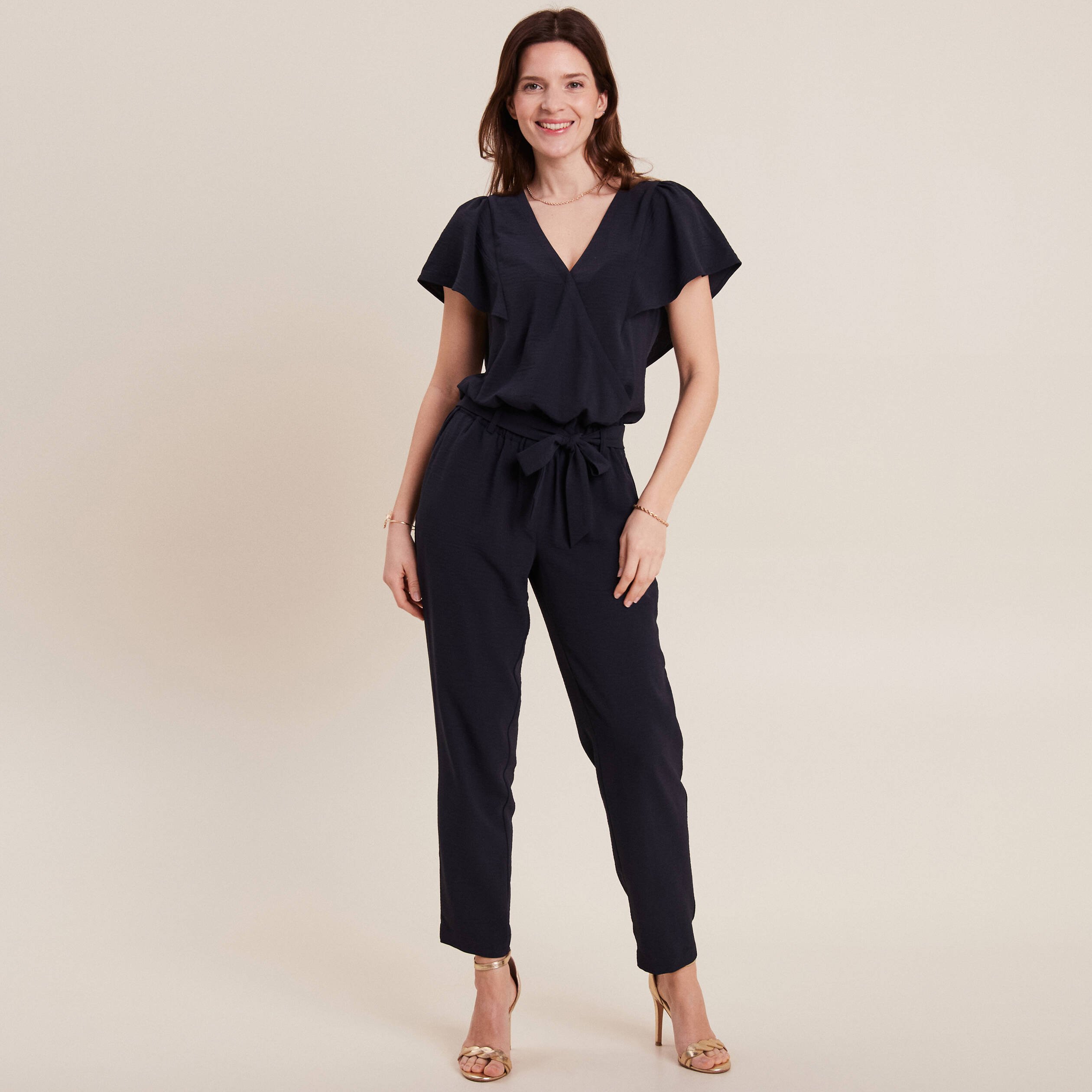 Combinaison pantalon droite bleu foncé femme