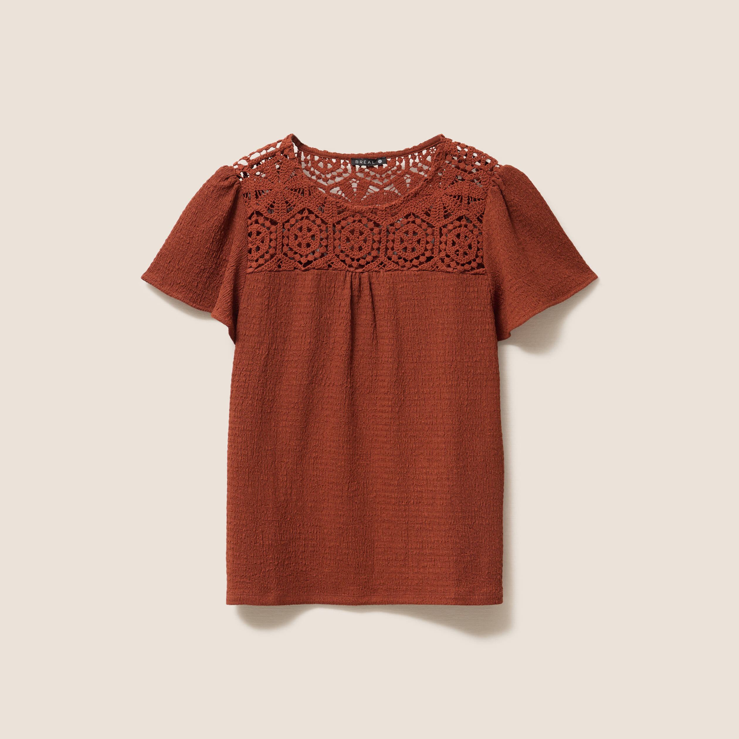 T-shirt manches courtes marron fonc&eacute; femme