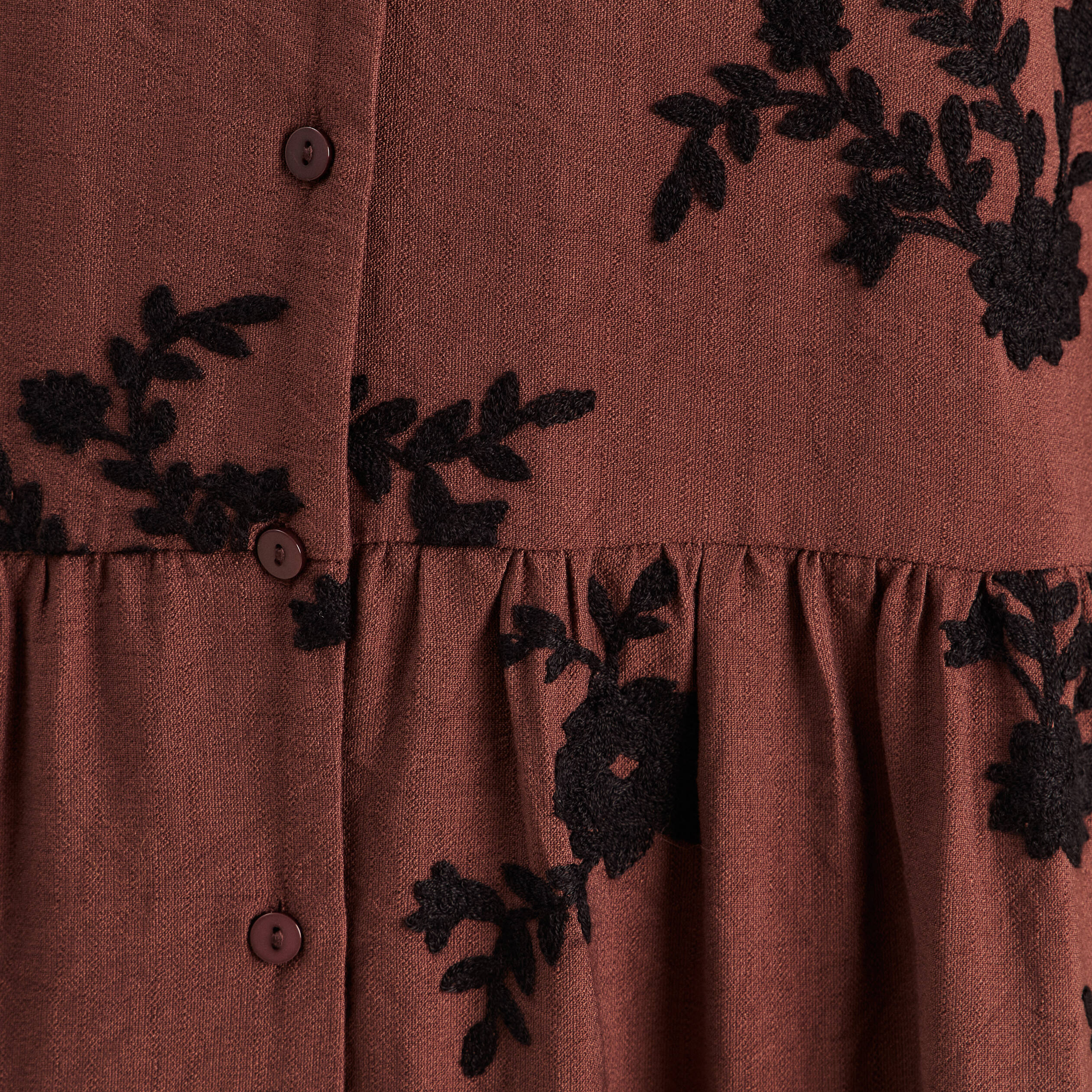 Robe courte &eacute;vas&eacute;e col v manches 3/4 marron femme