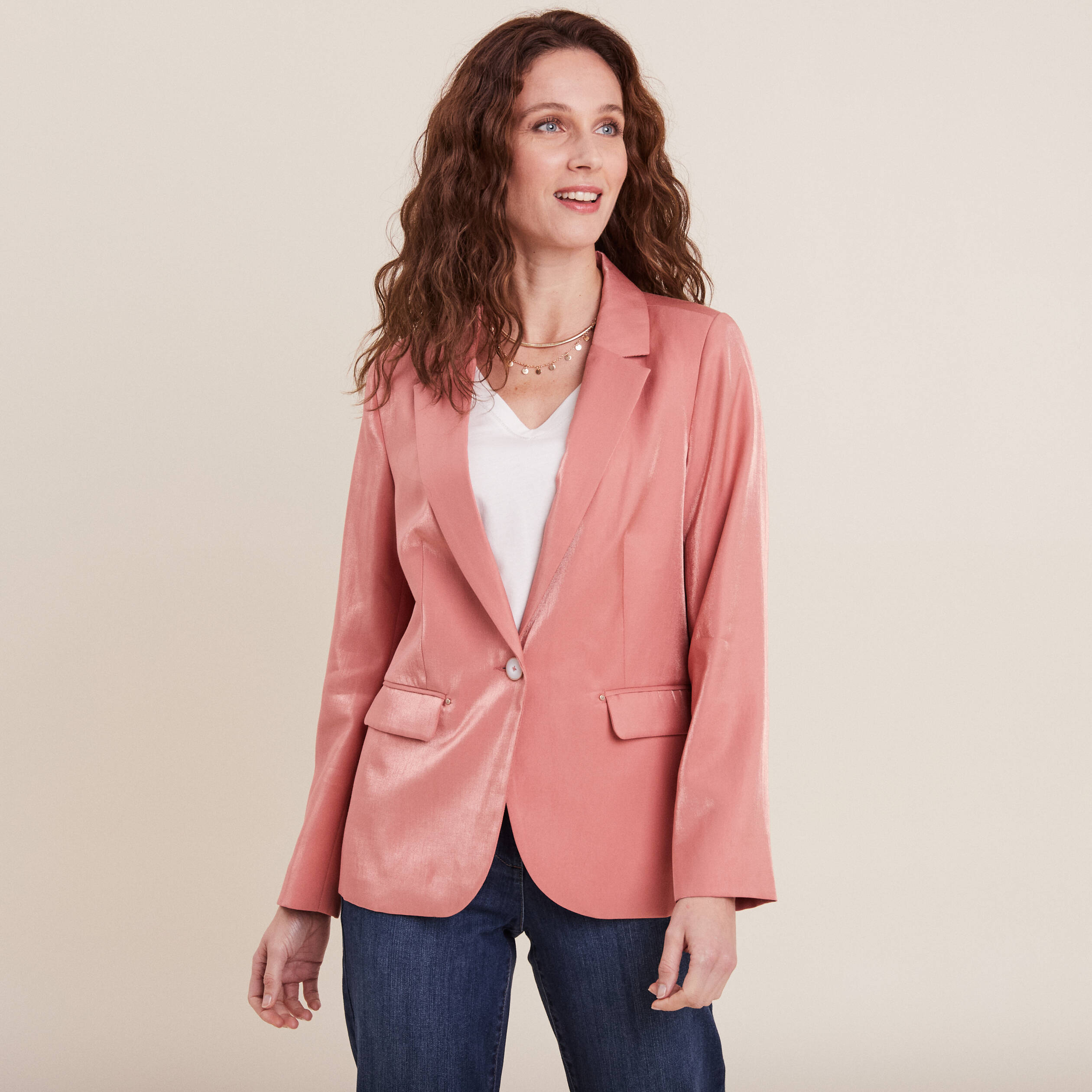 Veste tailleur irisé terracotta femme