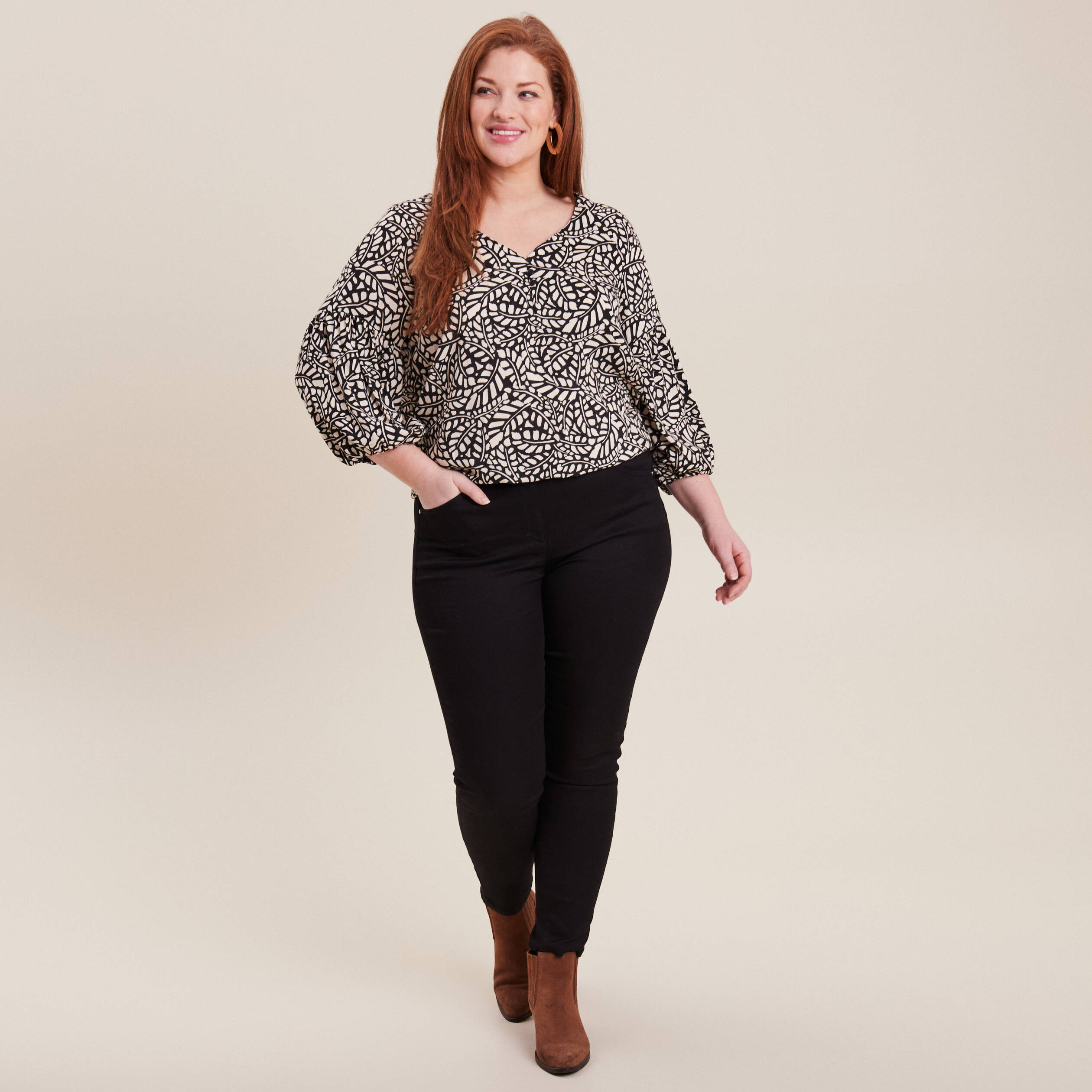 Blouse manches 3/4 noir femme