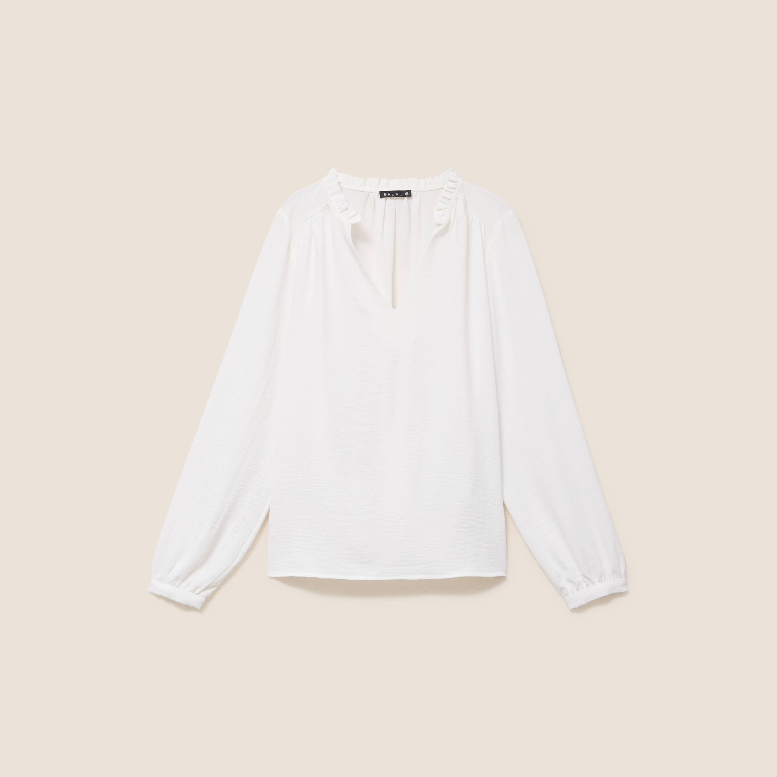 Blouse col v manches longues fluide ecru femme