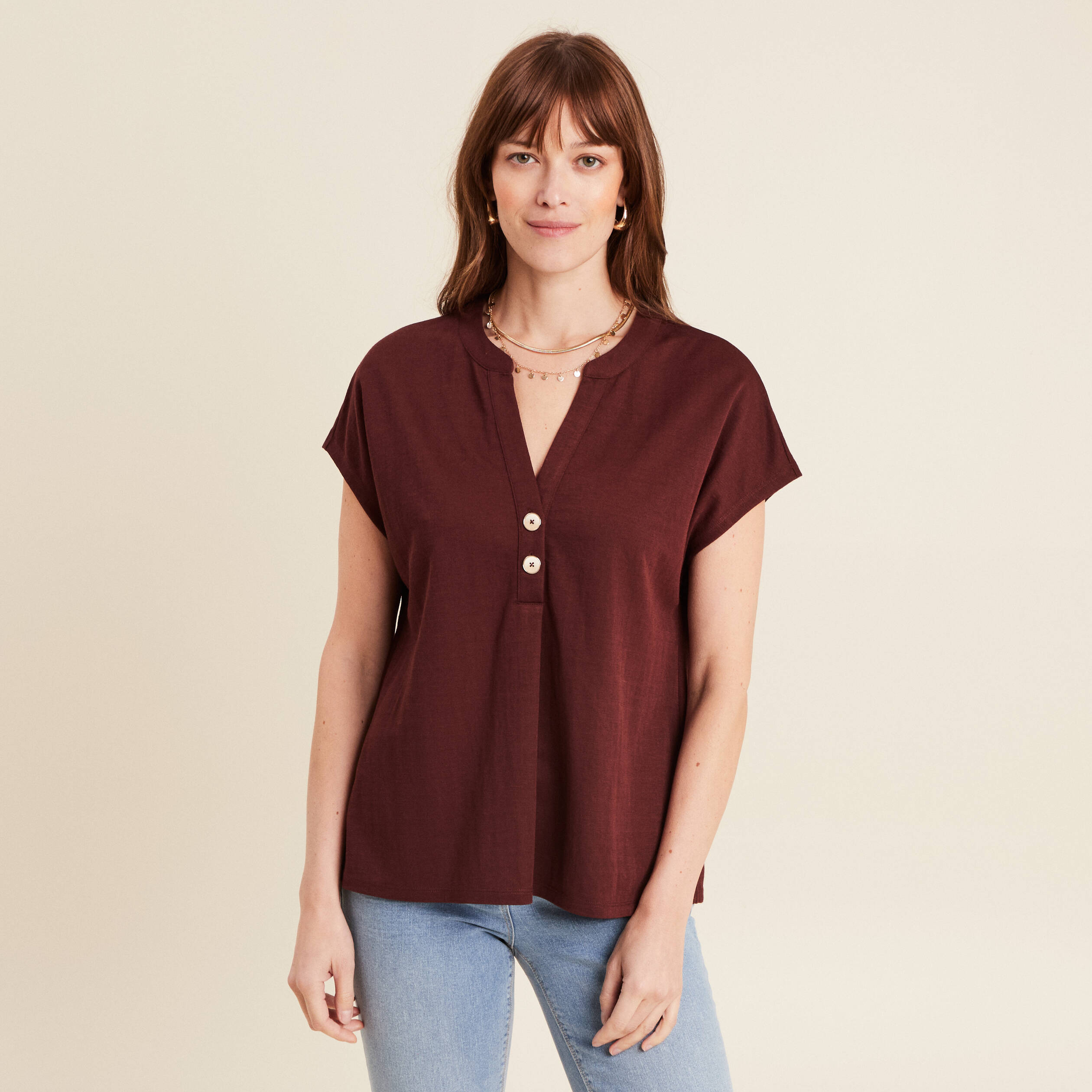 T-shirt manches courtes bordeaux femme