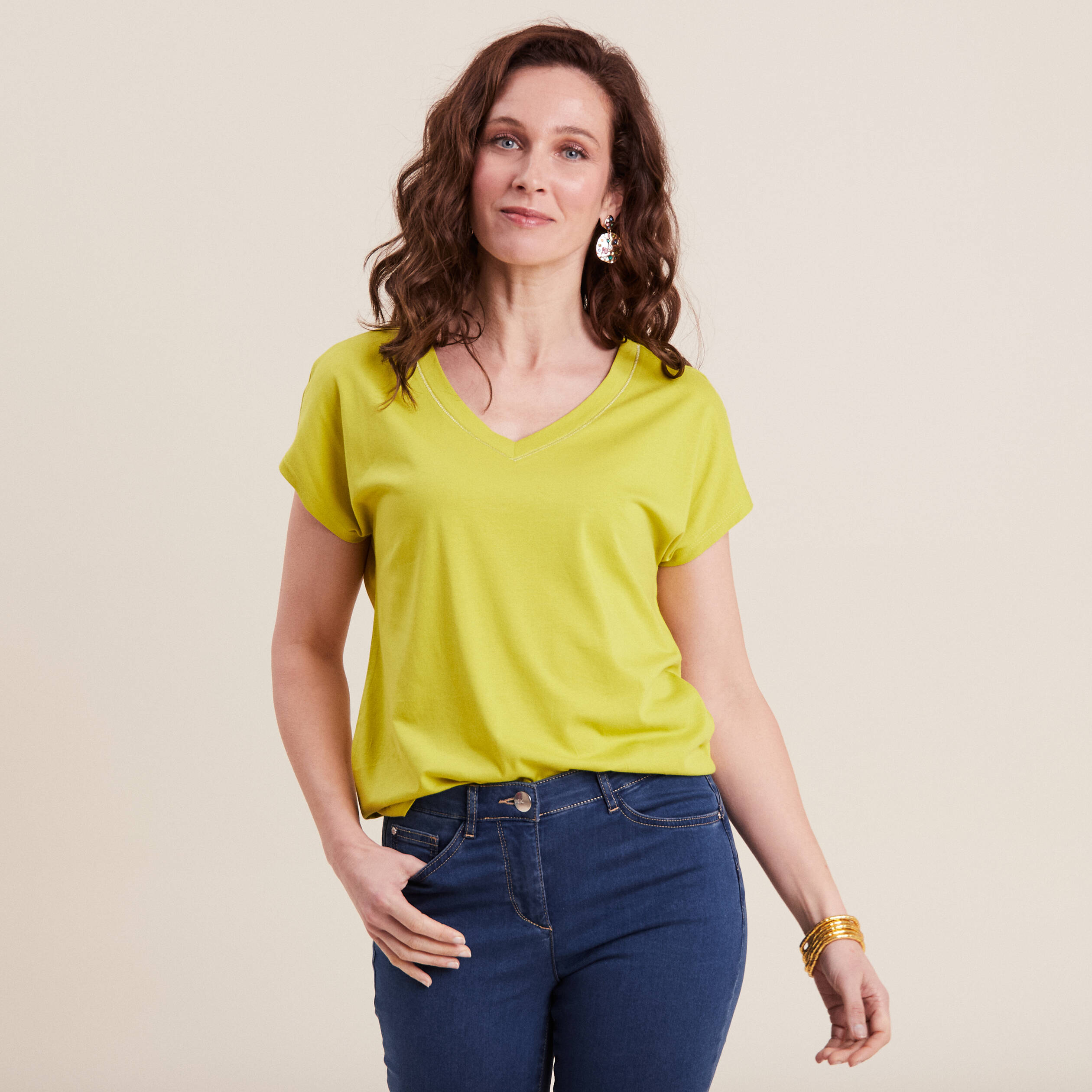 T-shirt manches courtes vert anis femme