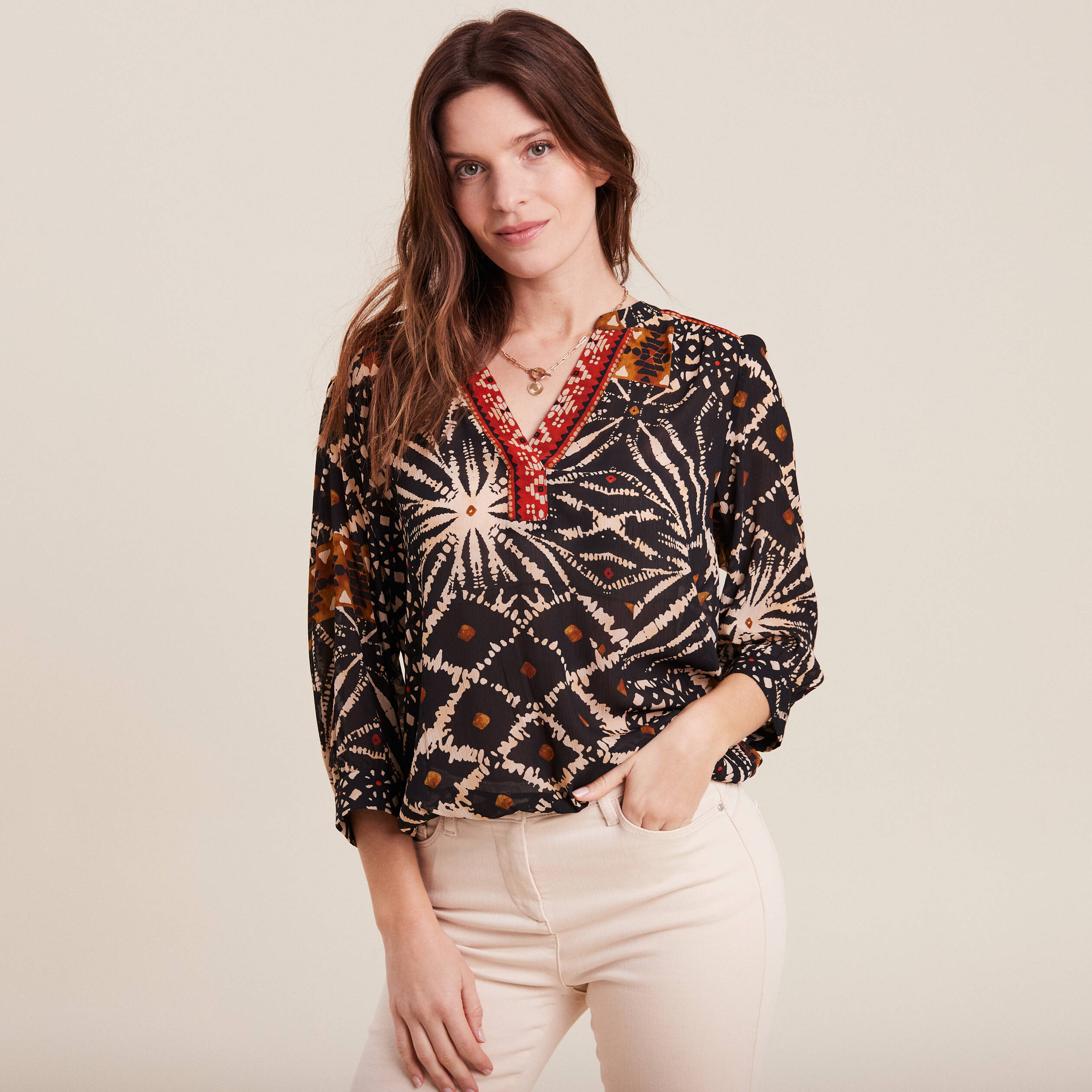 Blouse manches 3/4 noir femme
