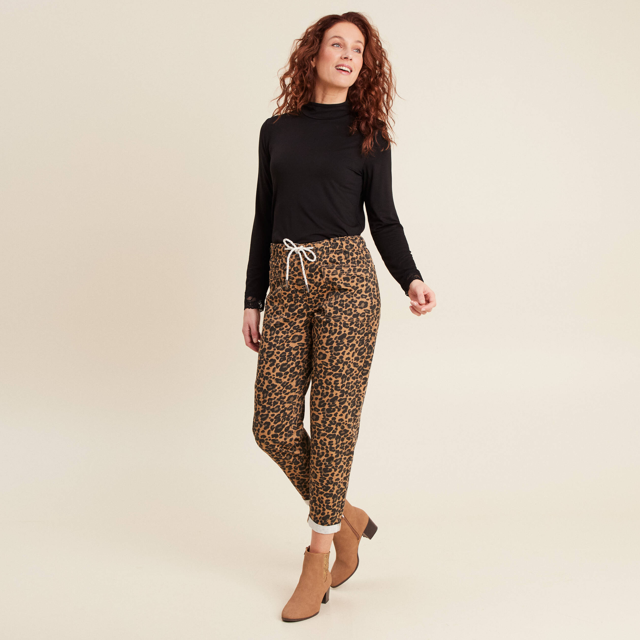 Pantalon paperbag 7/8ème marron femme
