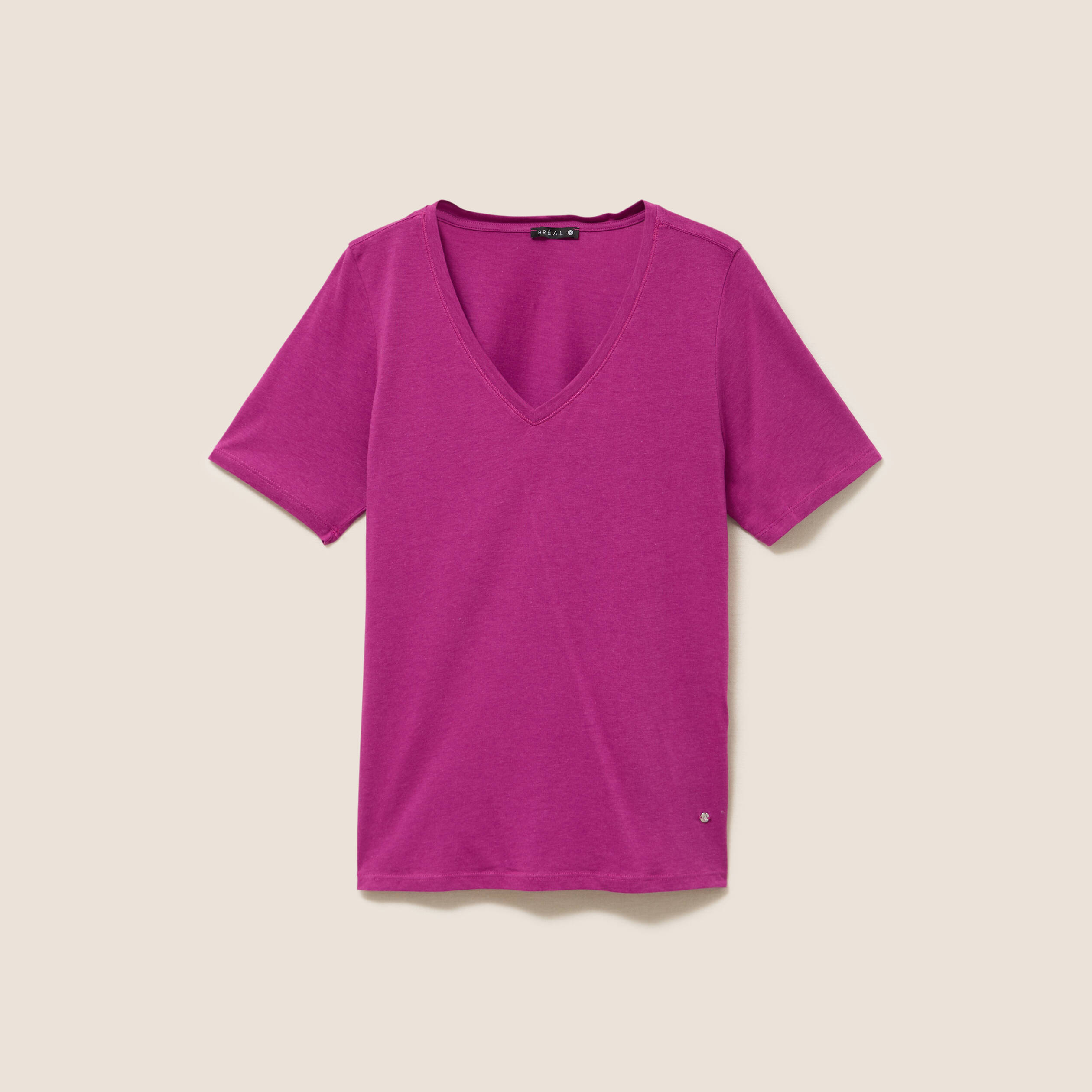 T-shirt col v manches courtes violet femme