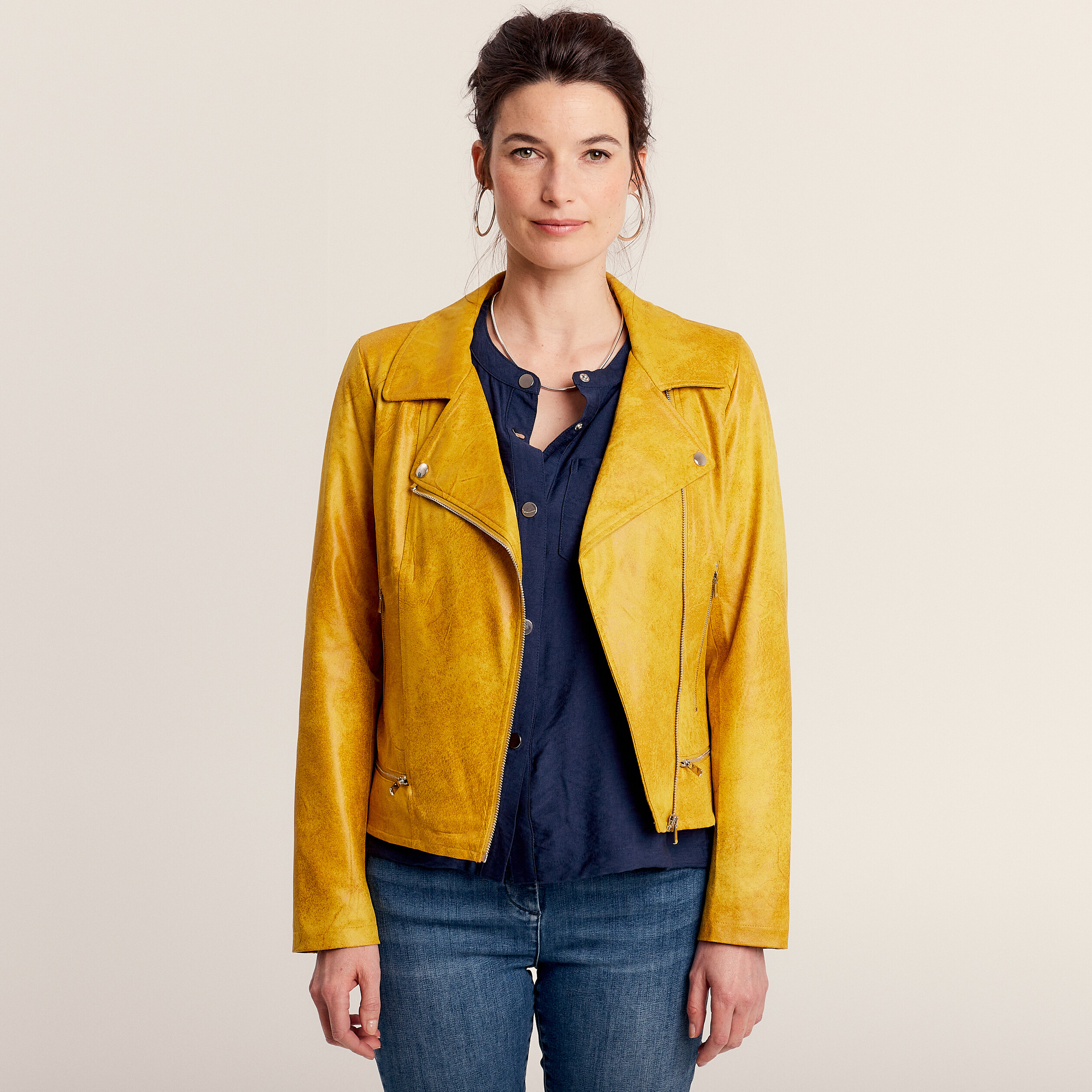Veste esprit motard zippée vert anis femme