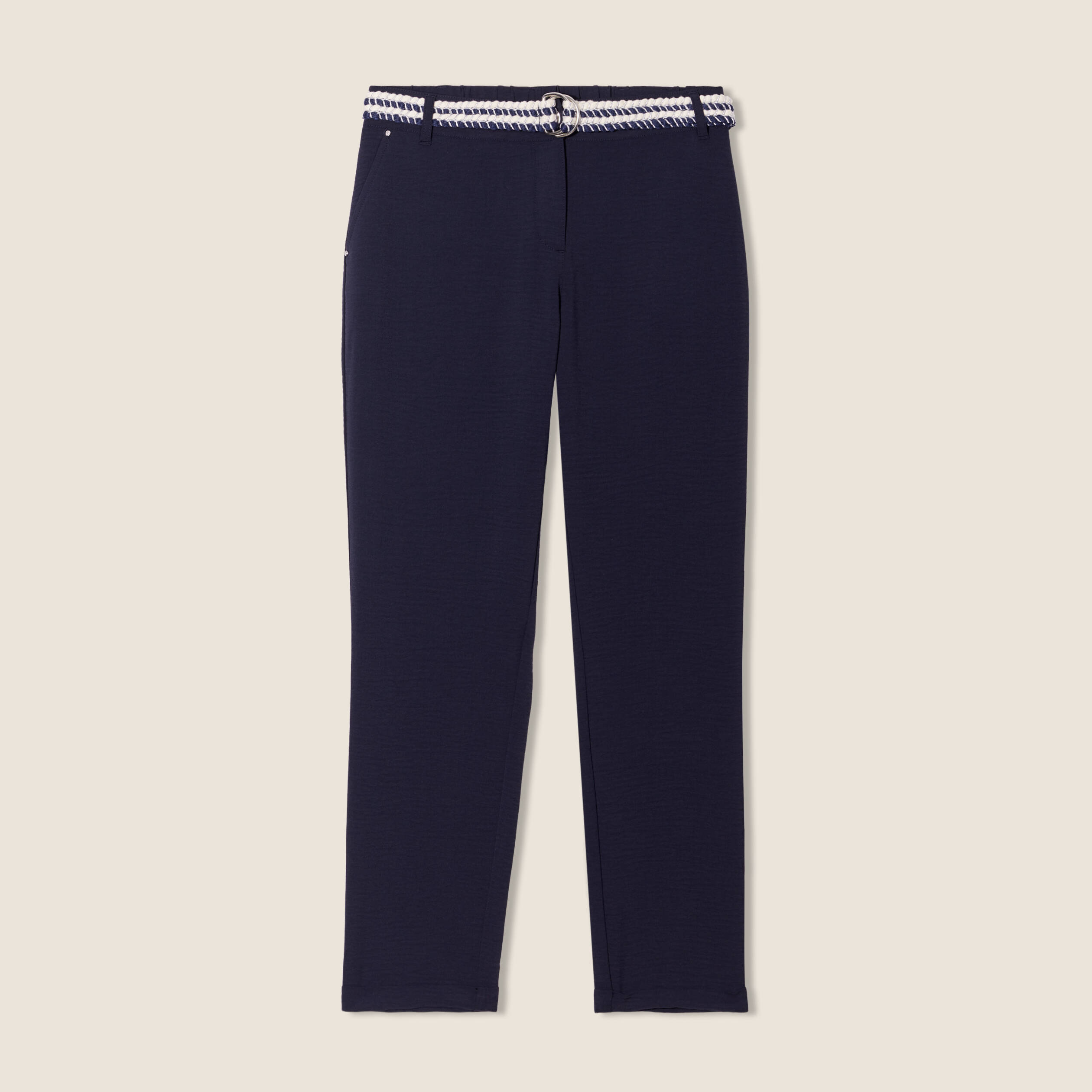 Pantalon chino à ceinture bleu foncé femme