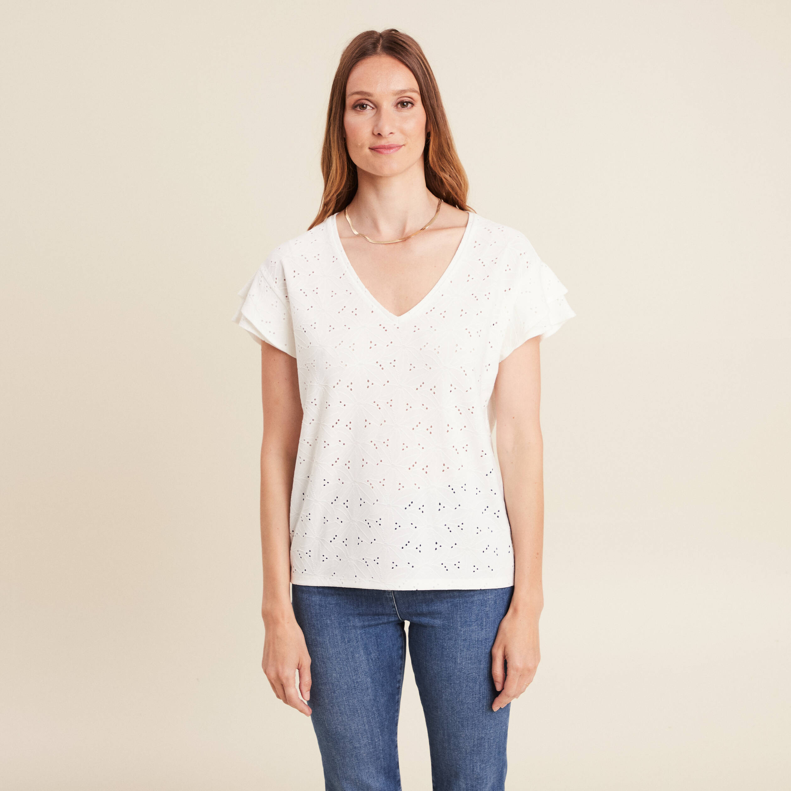 t shirt cintre col v ecru femme T-shirt cintré col V ecru femme