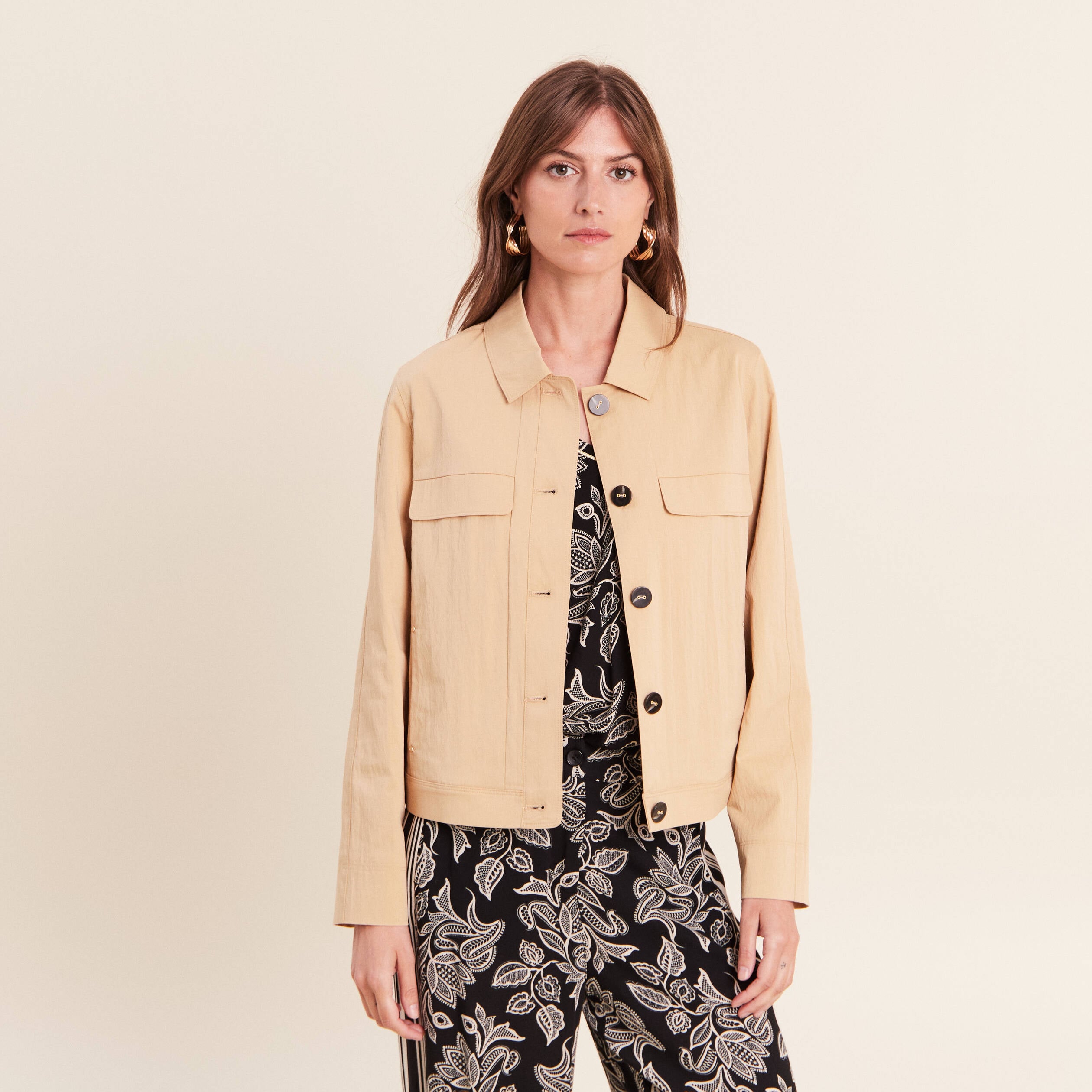 Veste doubl&eacute;e beige femme