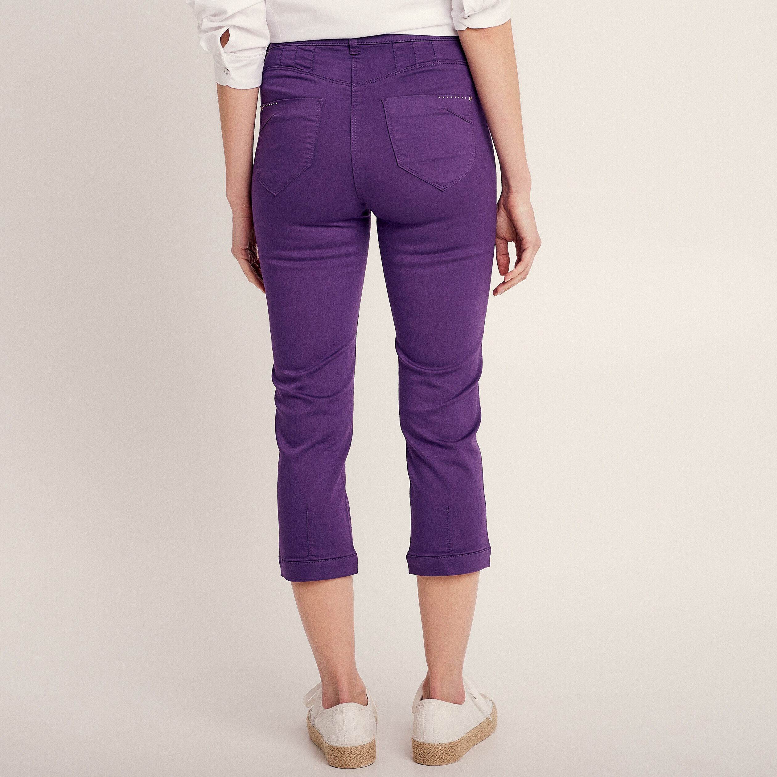 Pantacourt droit taille haute violet foncé femme