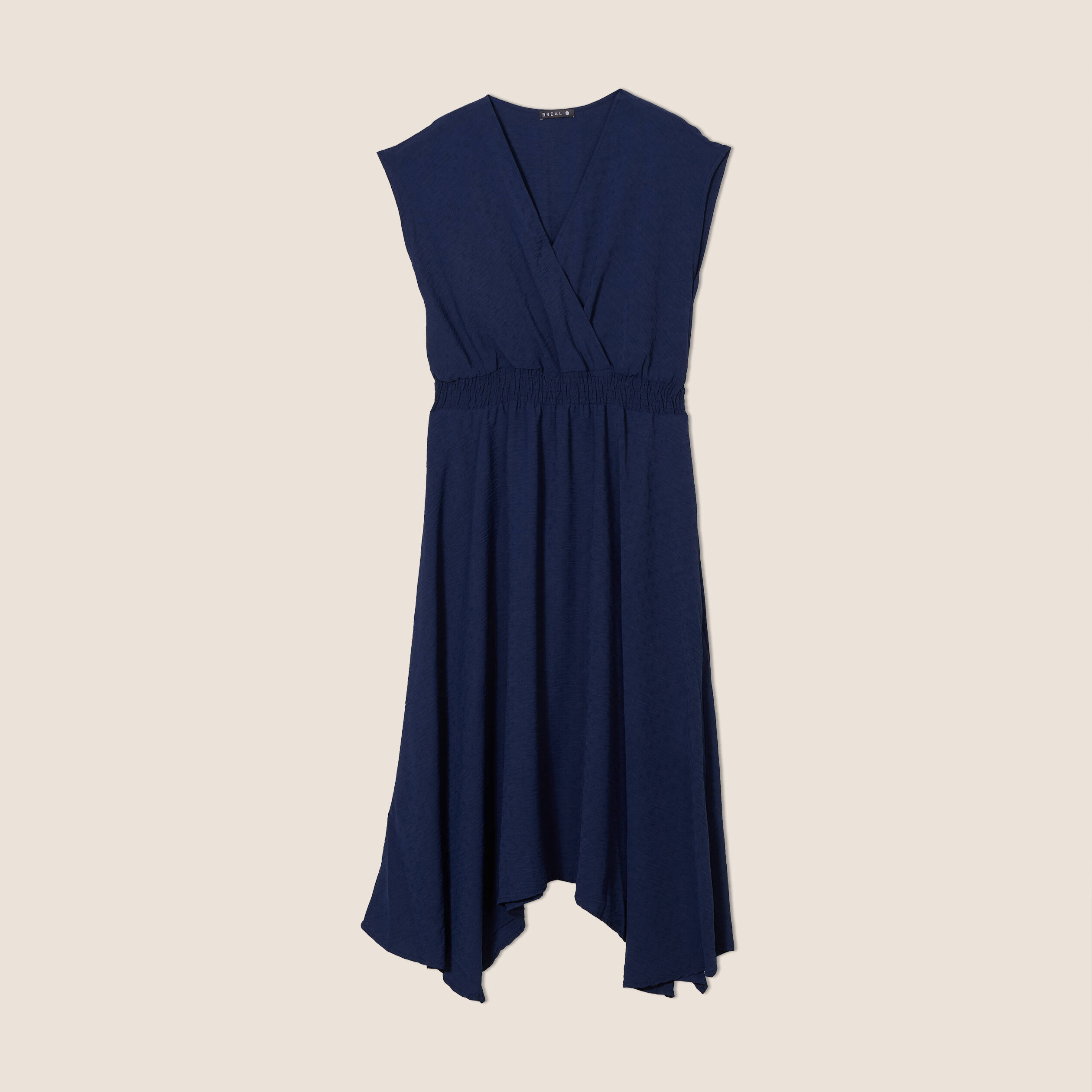 Robe evasee taille smockee bleu marine femme Breal