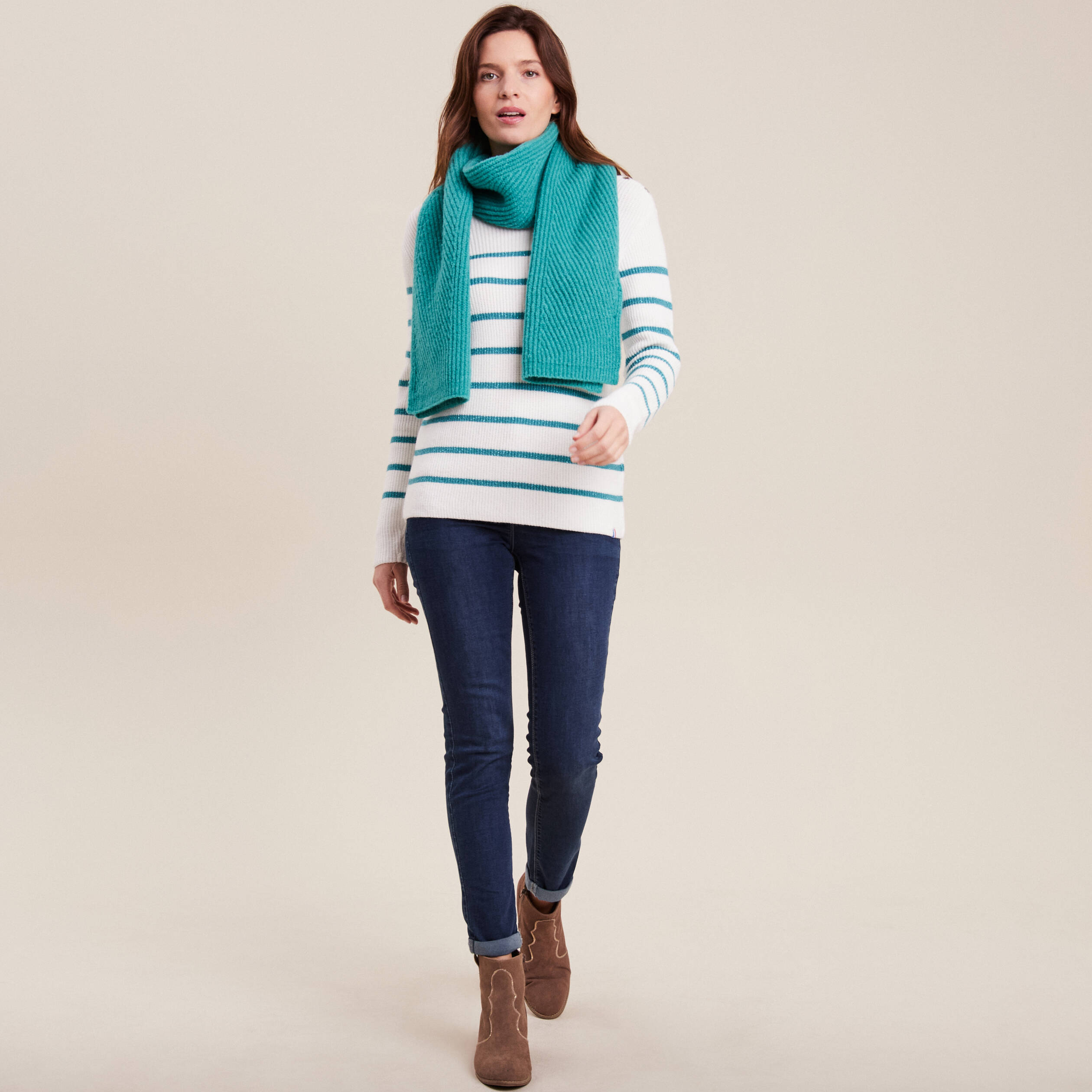 Pull confectionné en France bleu canard femme