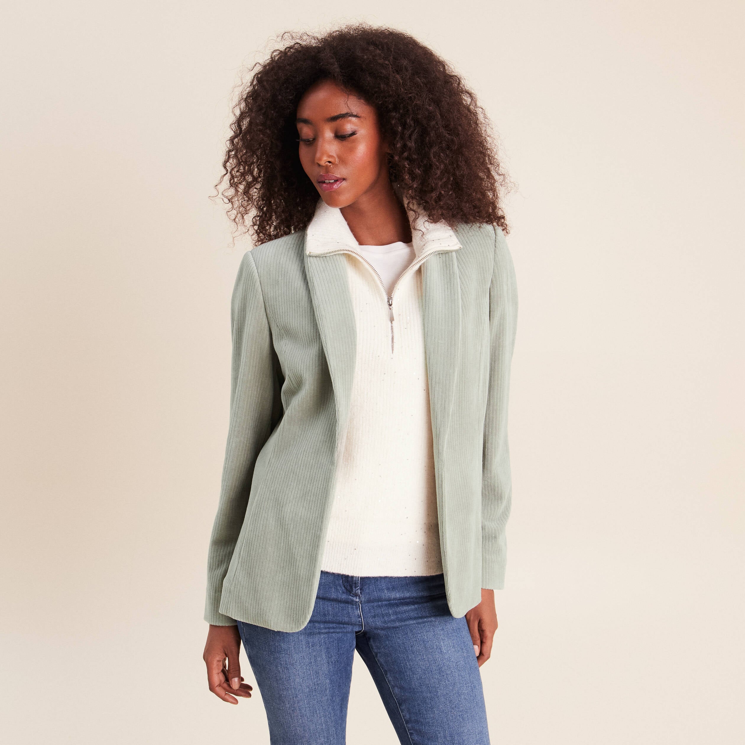 Veste tailleur velours vert clair femme