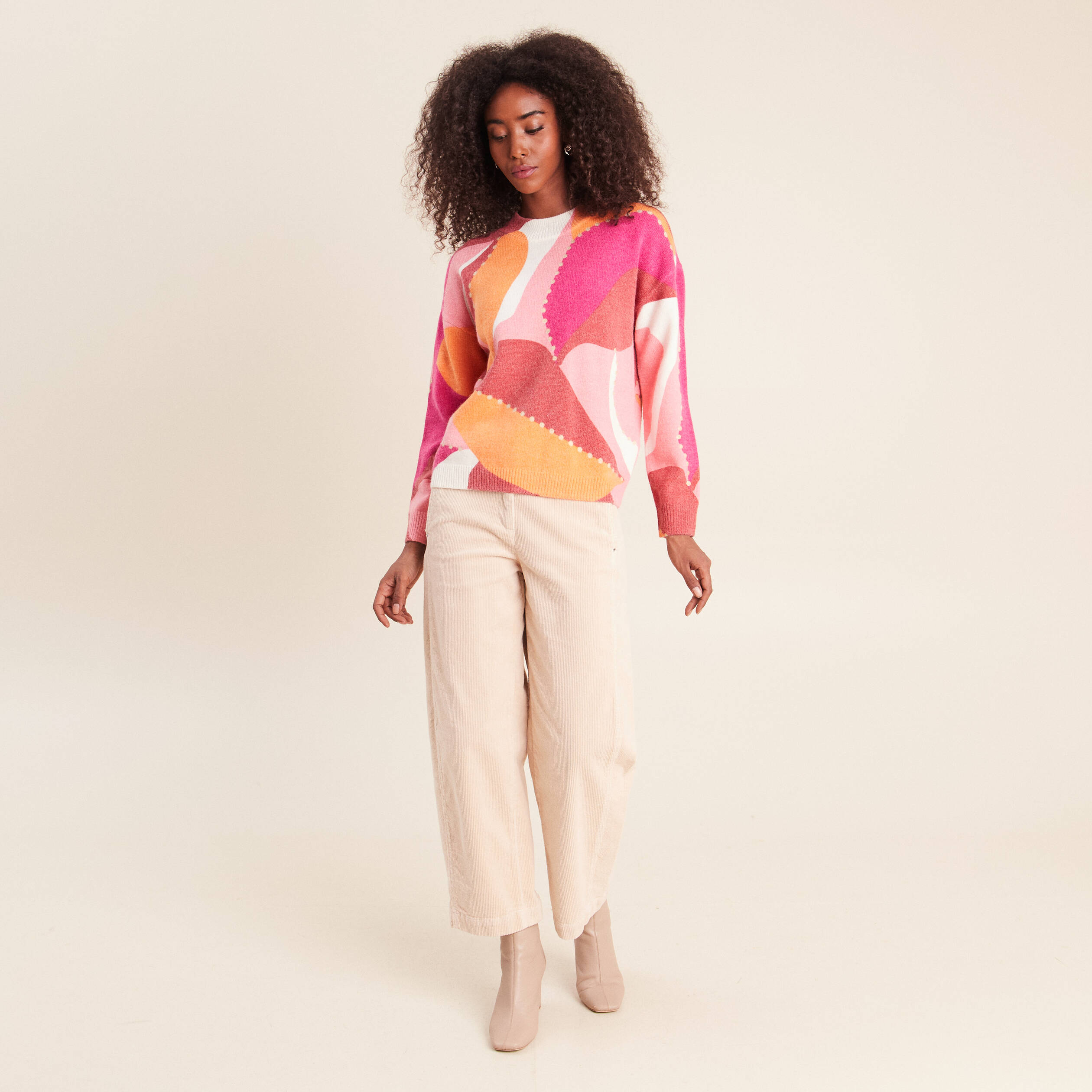 Pull col montant orange femme