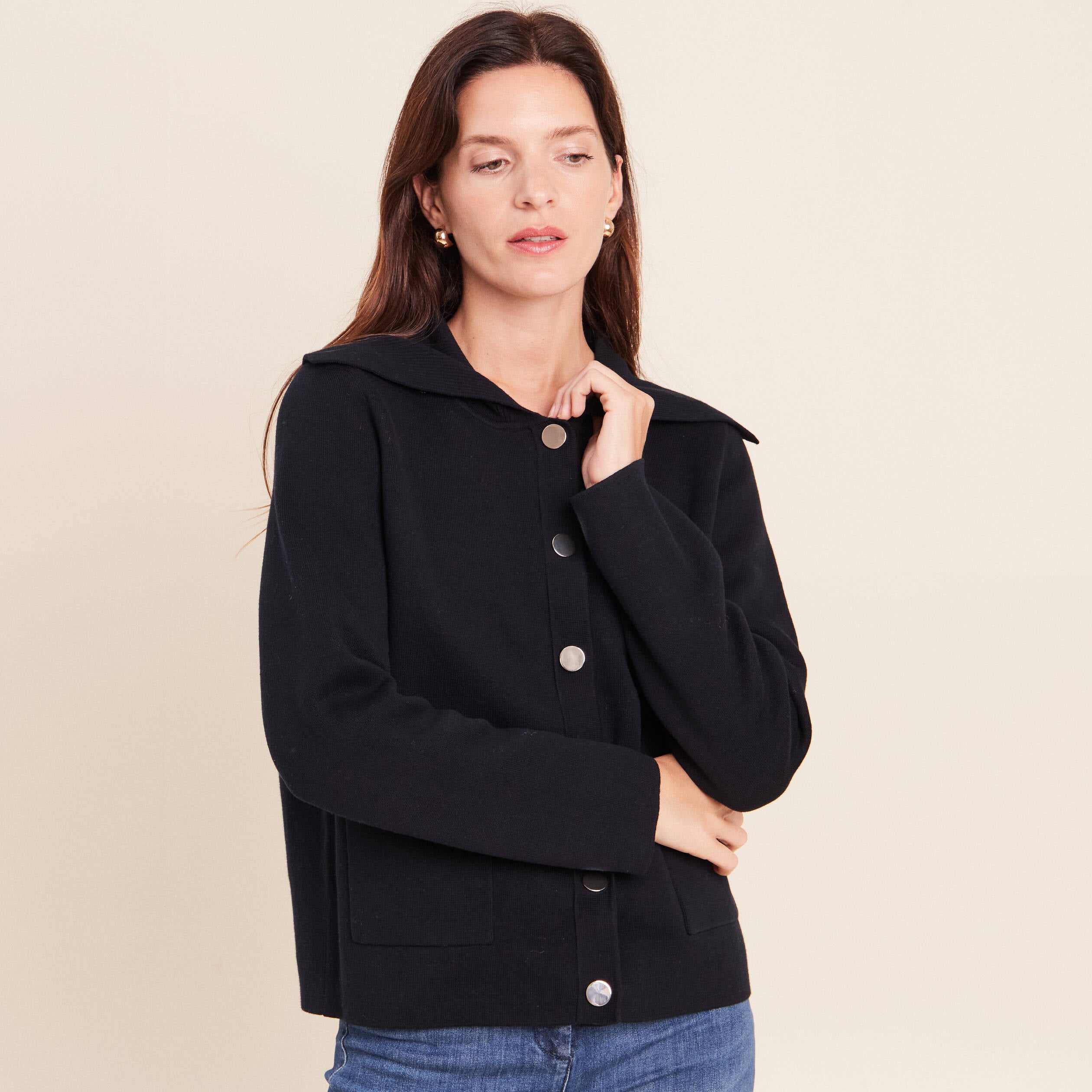Veste r&eacute;versible en maille noir femme