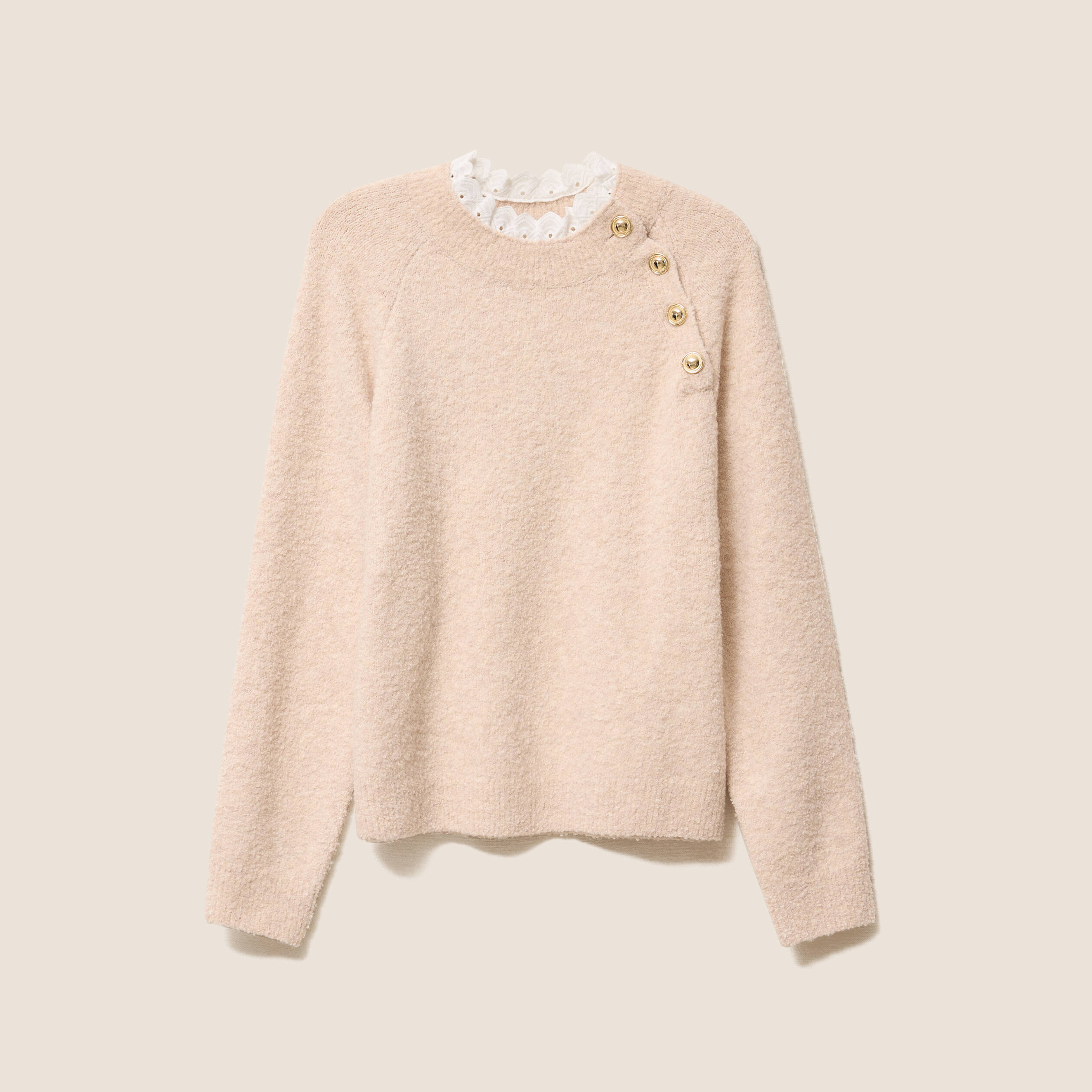 Pull bi-mati&egrave;re col montant ecru femme