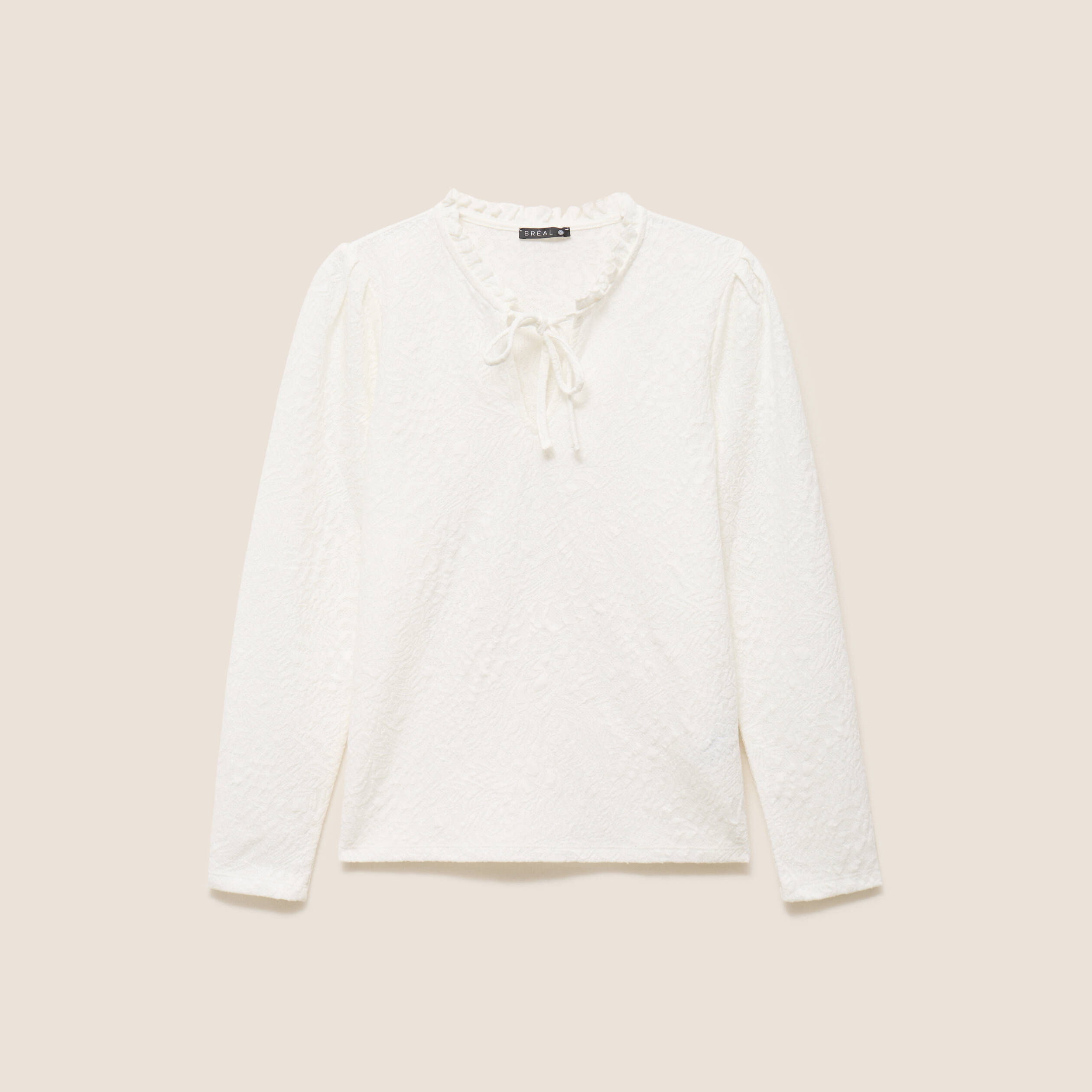 Blouse col rond nou&eacute; manches longues ecru femme