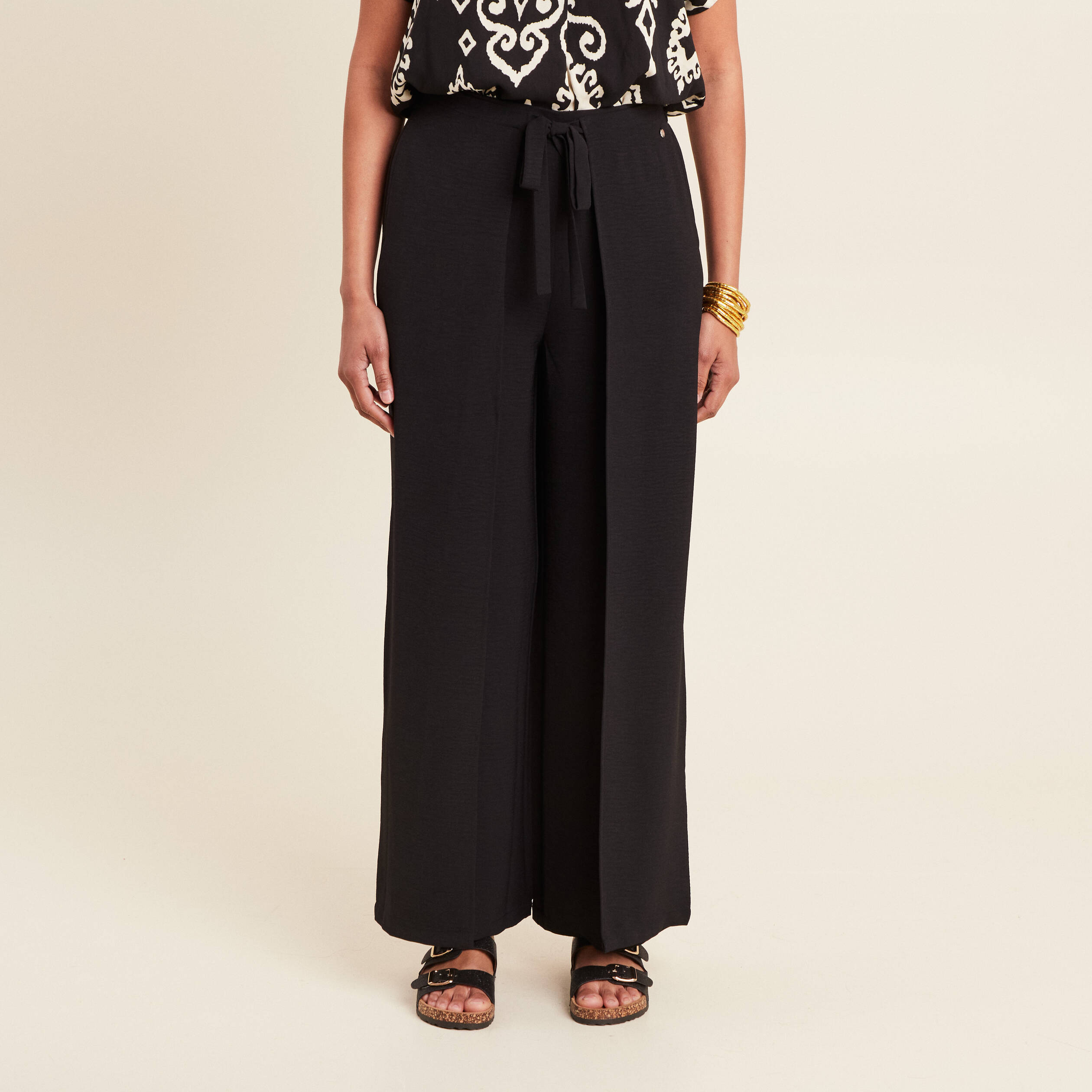 Pantalon portefeuille noir femme