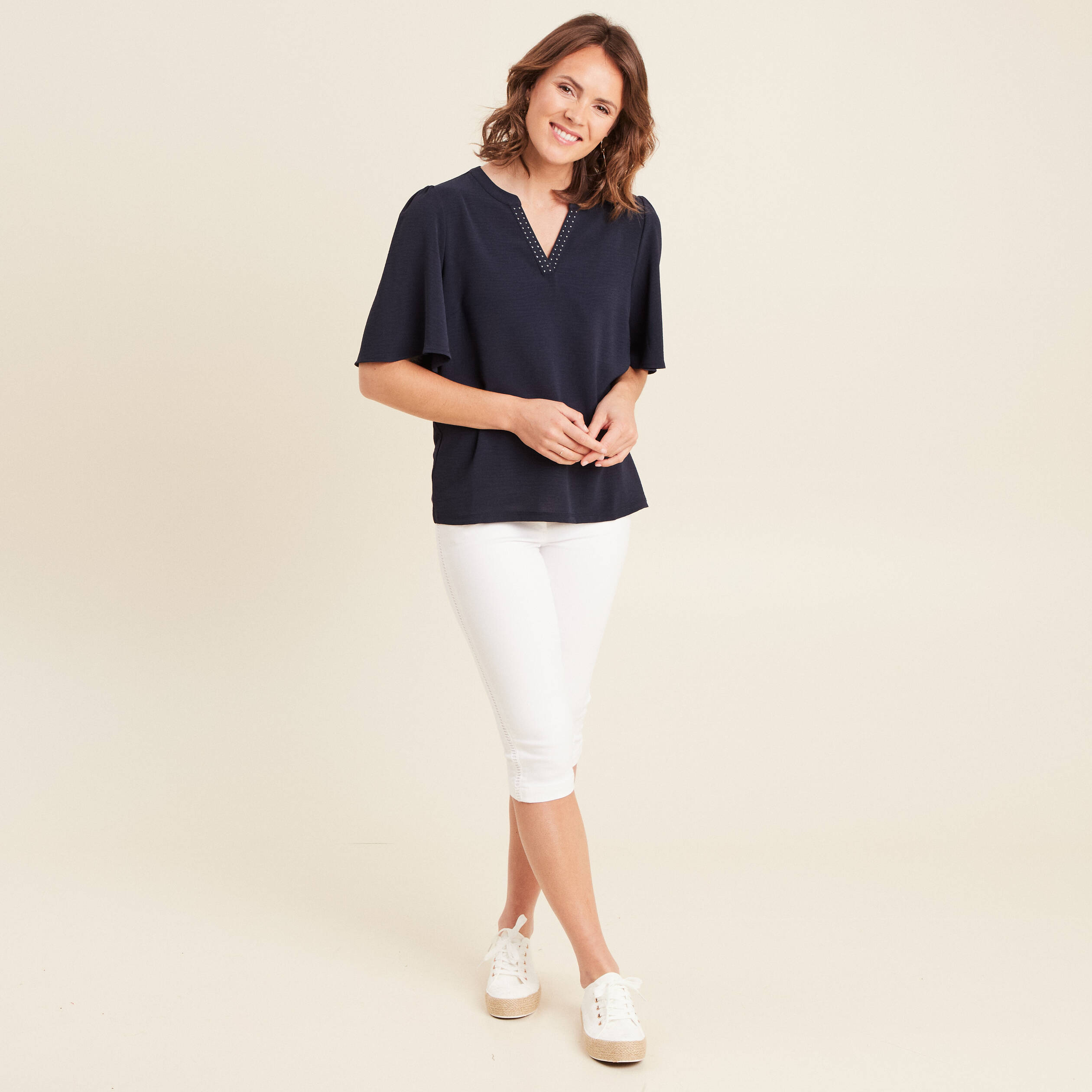 T-shirt manches courtes bleu foncé femme