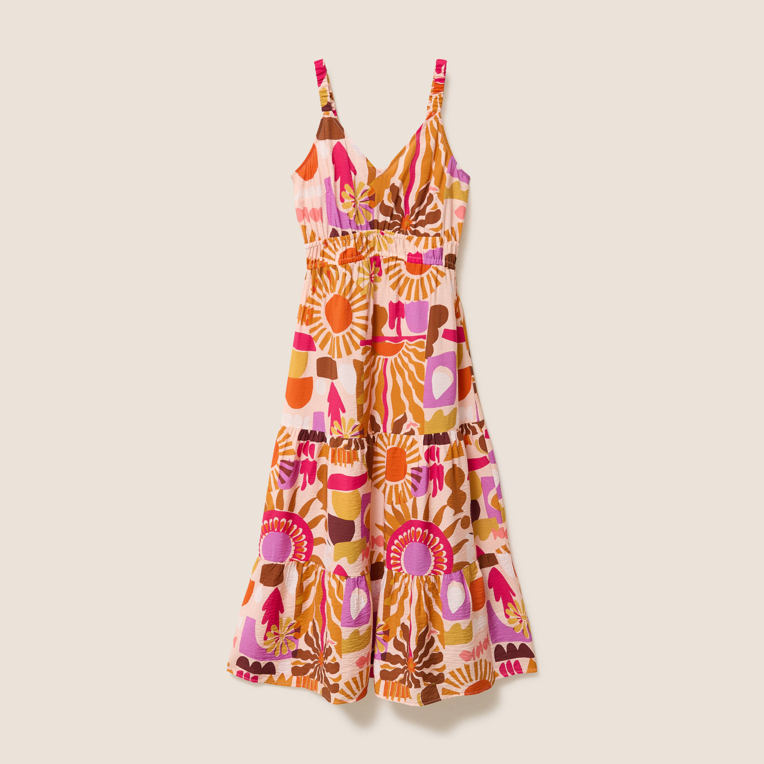 Robe longue &eacute;vas&eacute;e &agrave; fines bretelles multicolore femme