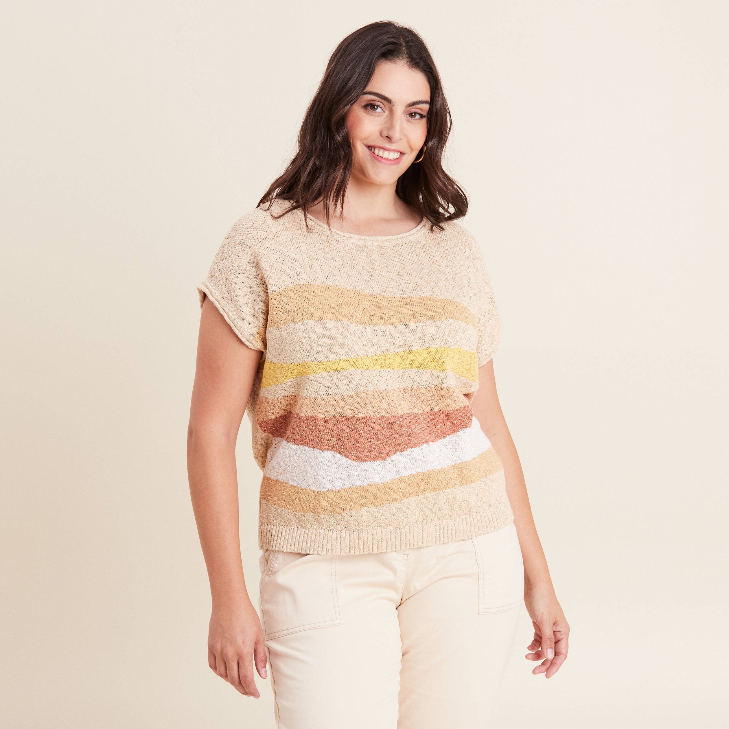pull sans manches beige femme Pull sans manches beige femme