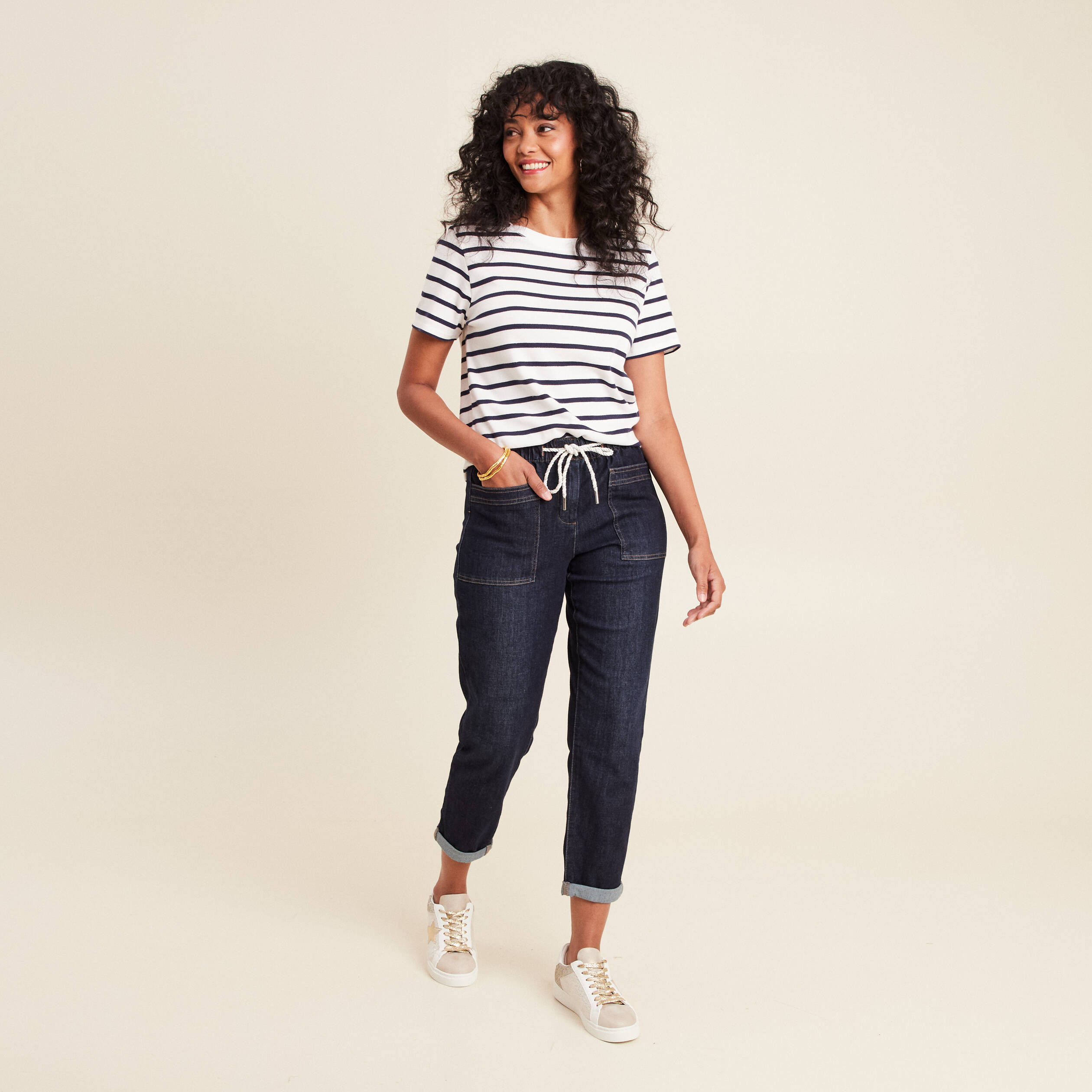 Jean coupe mom 7/8&egrave;me denim brut femme
