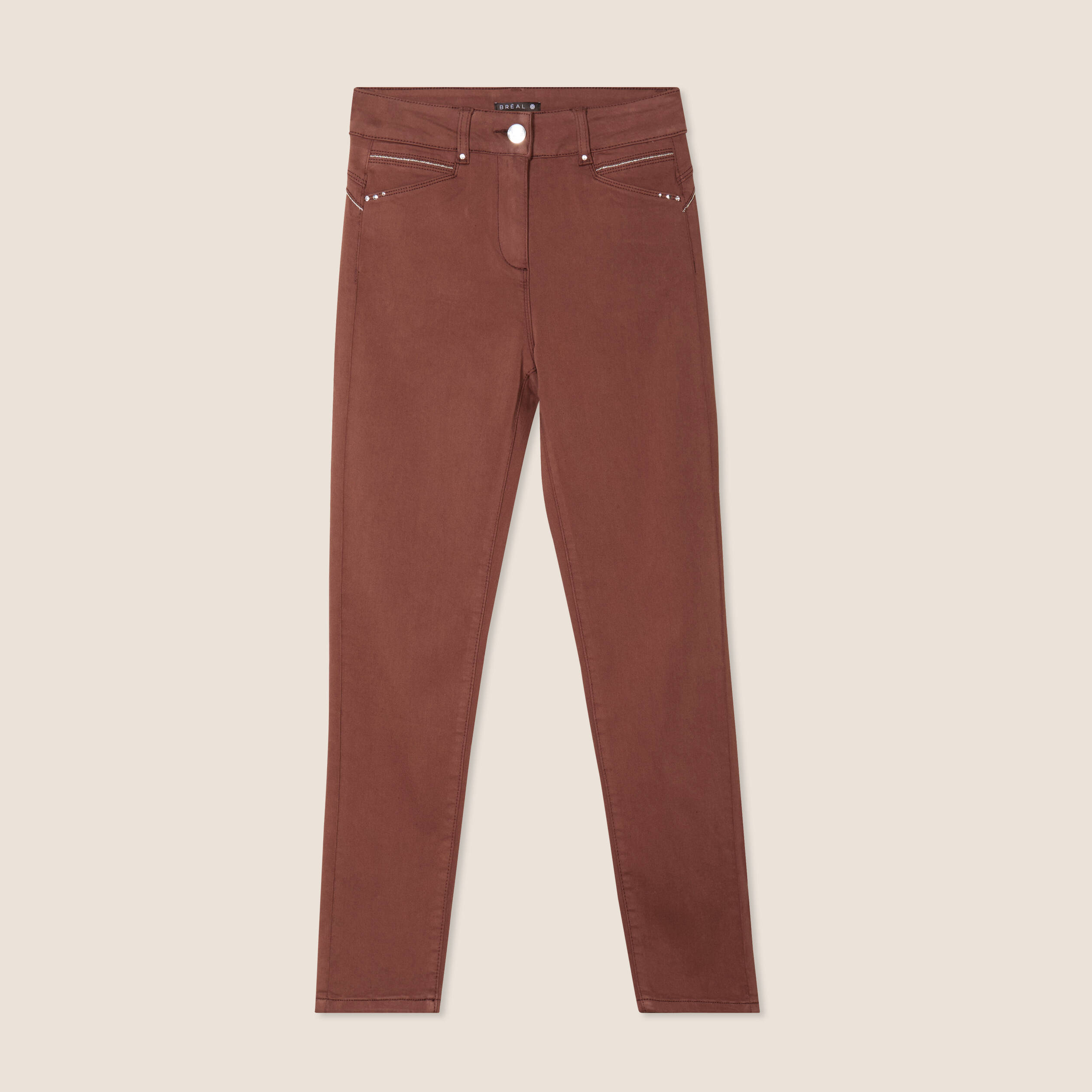 Pantalon ajusté taille haute marron foncé femme Bréal