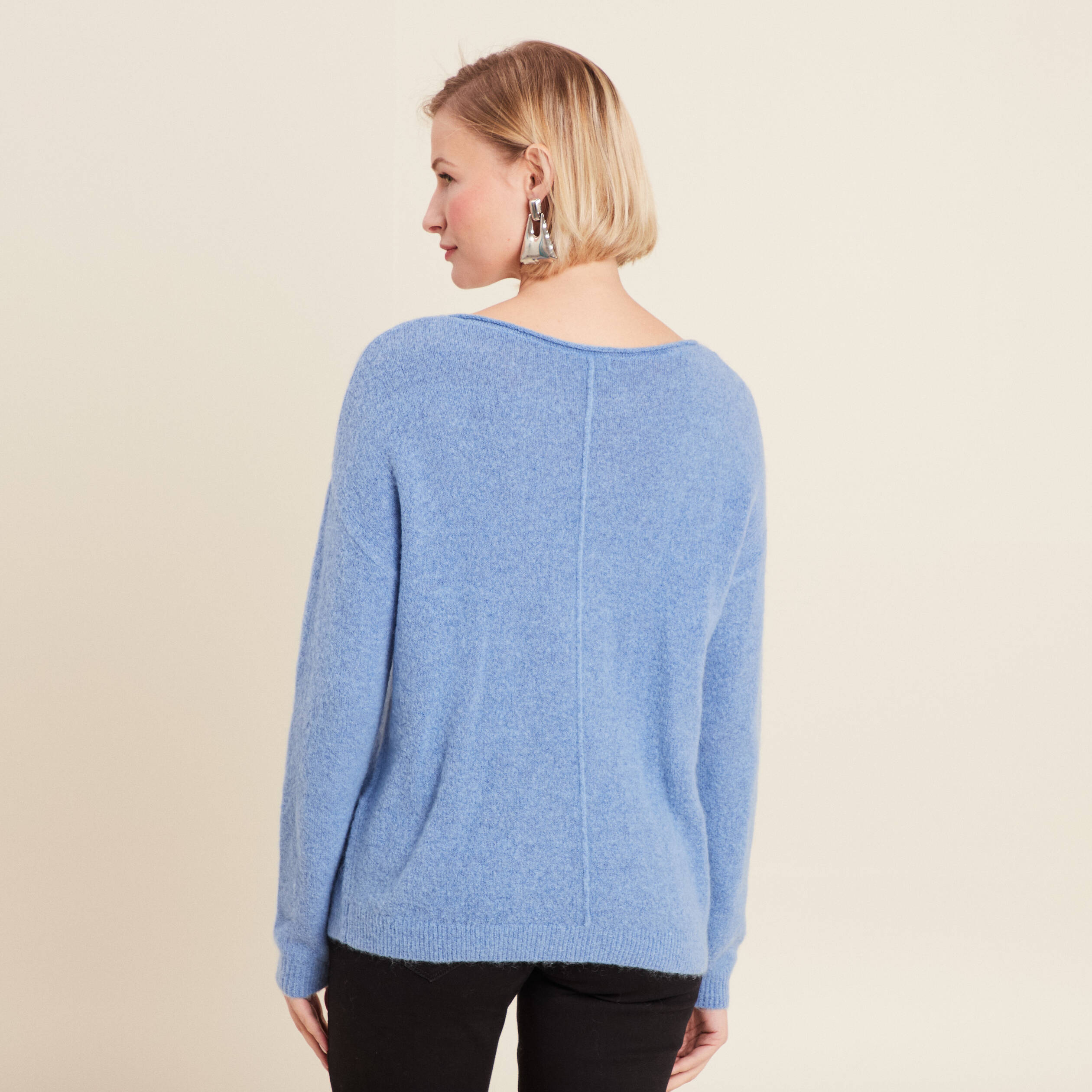 Pull manches longues bleu ciel femme