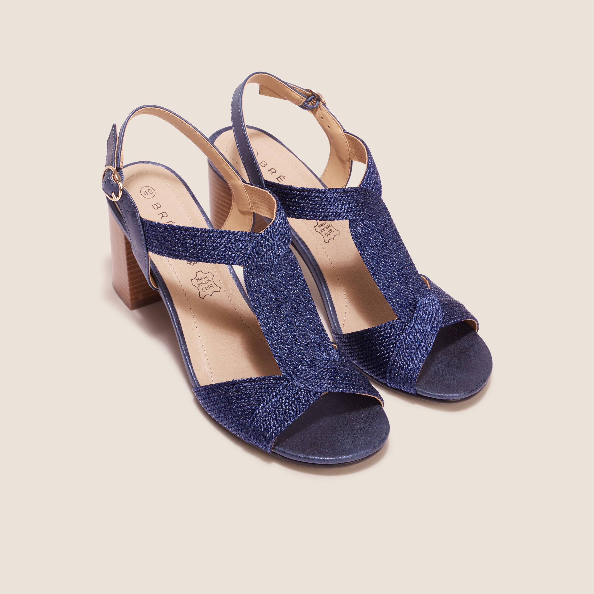 Sandales à talons bottiers bleu marine femme