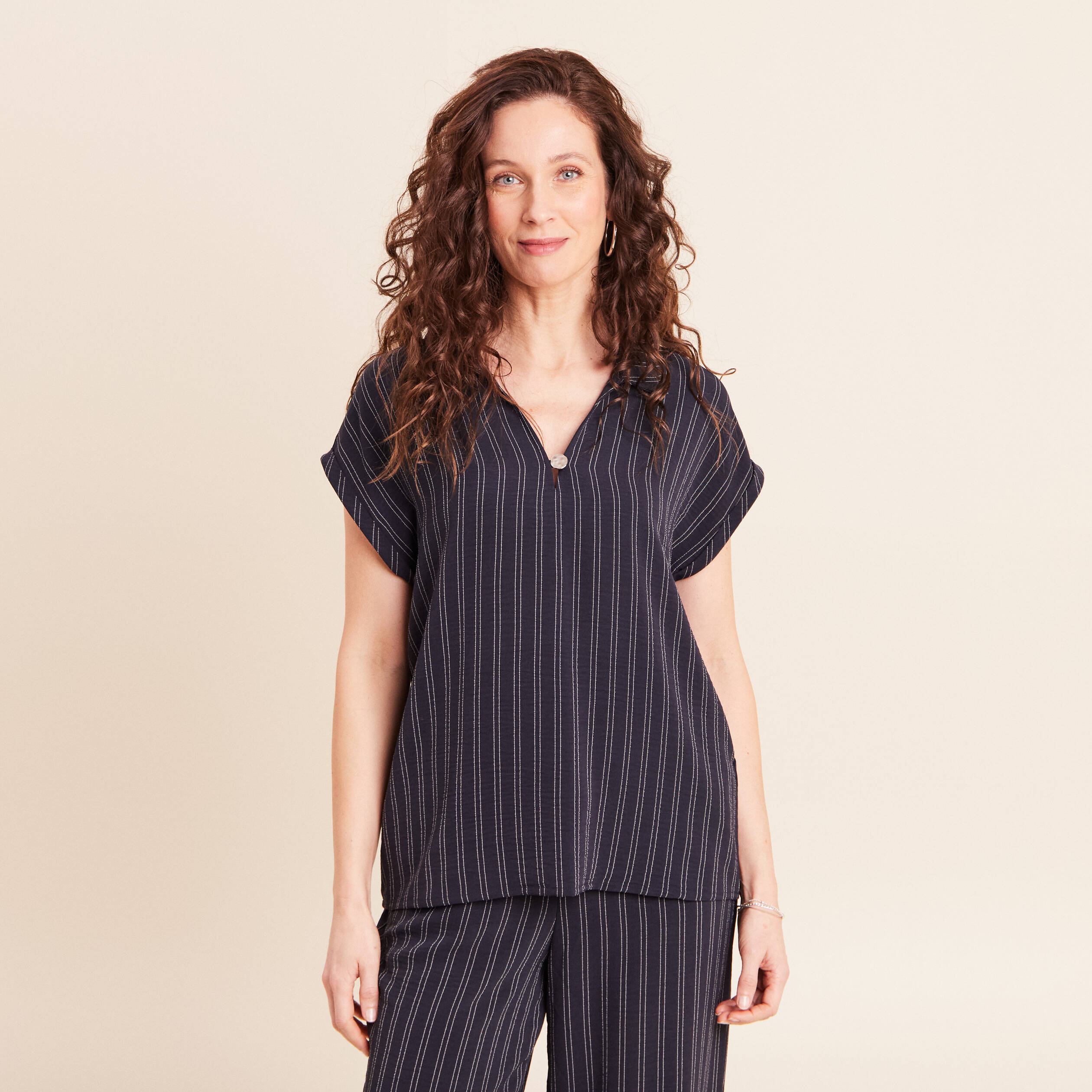Blouse fluide manches courtes bleu femme