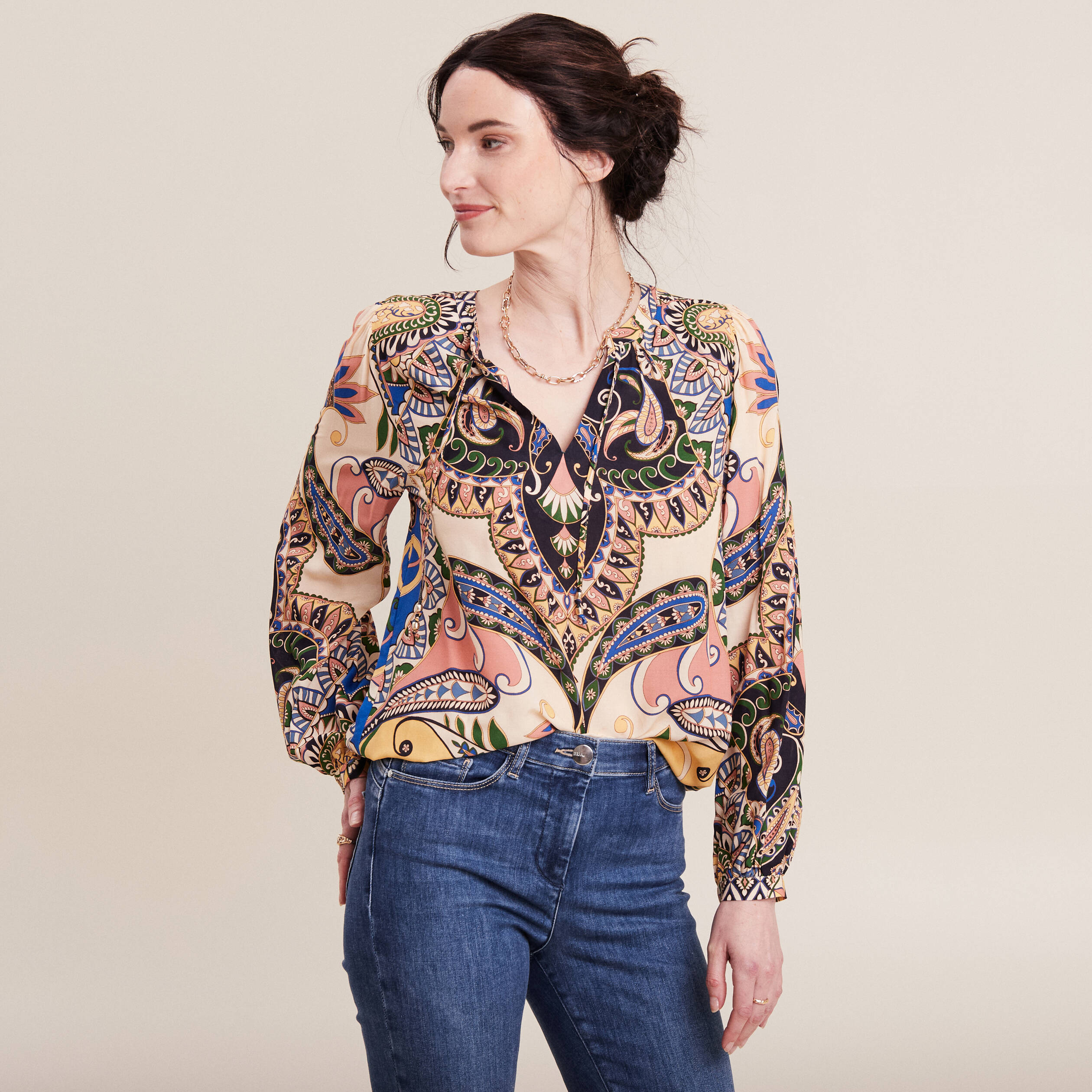 Blouse manches longues bleu femme