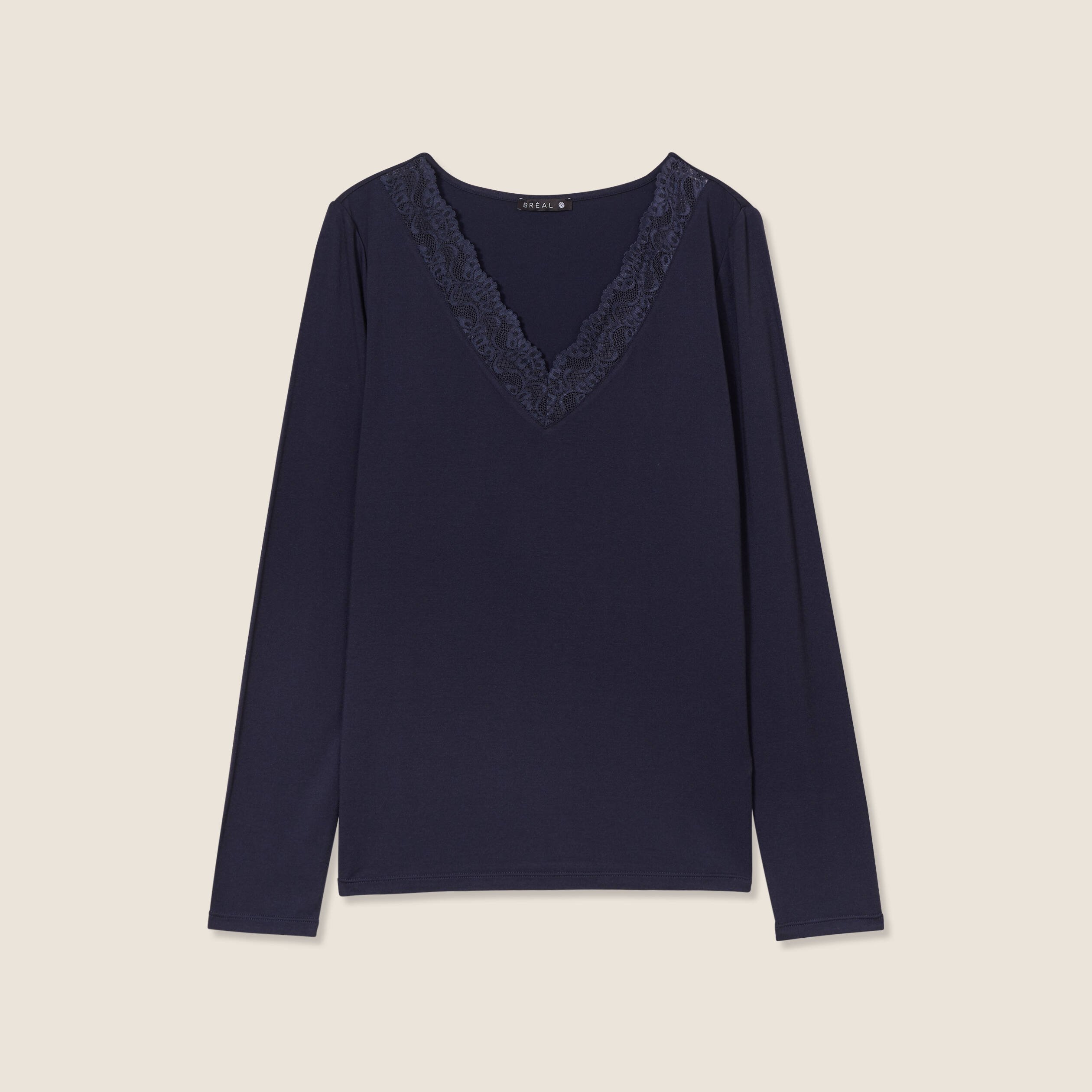 T-shirt thermo-douceur manches longues bleu foncé femme