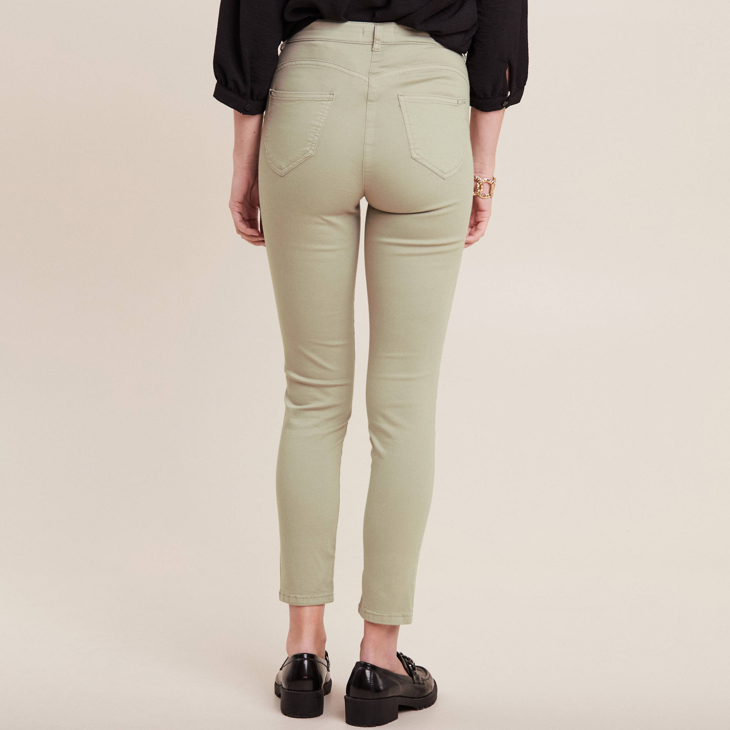 Pantalon léger taille haute 7/8ème vert clair femme