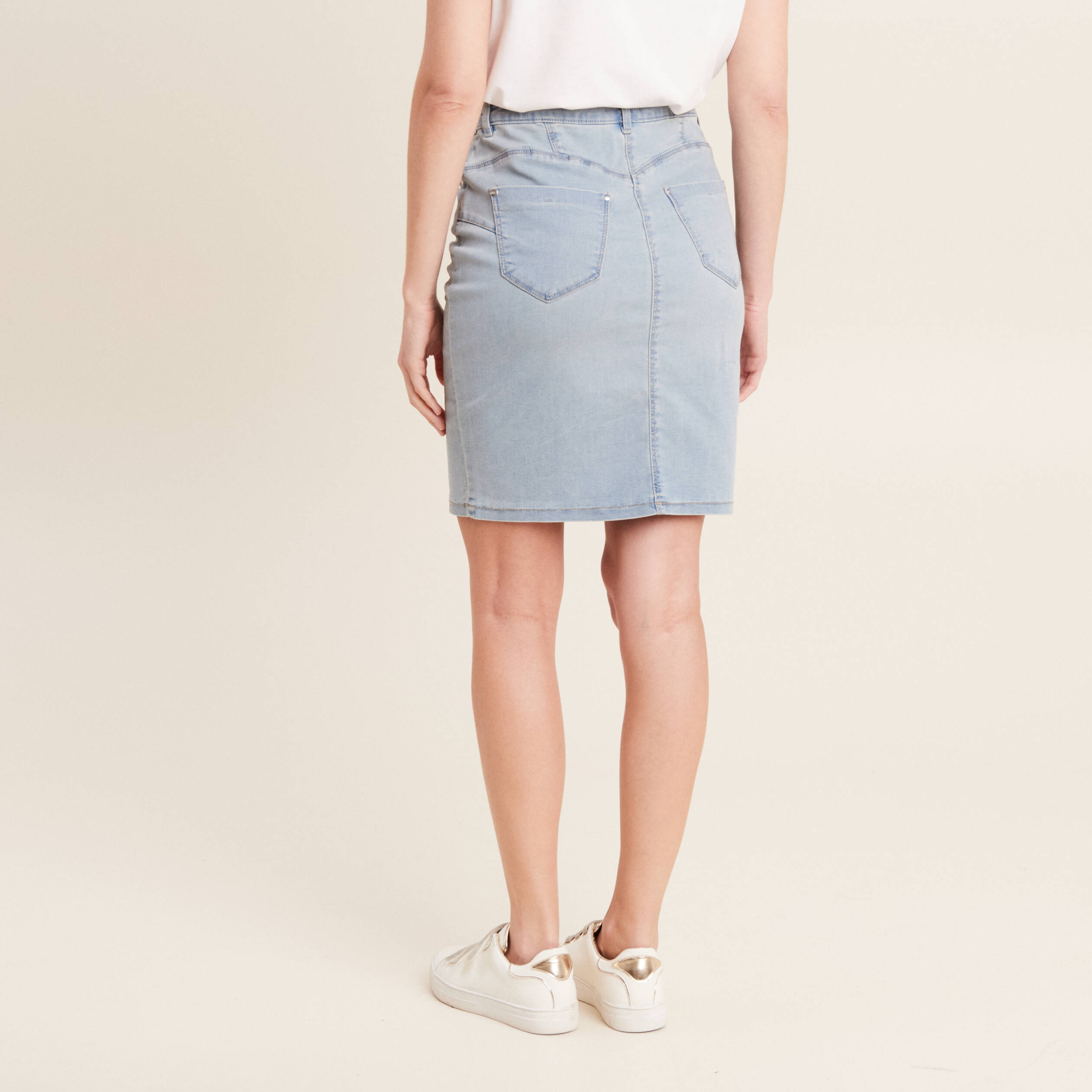 Jupe droite denim double stone femme
