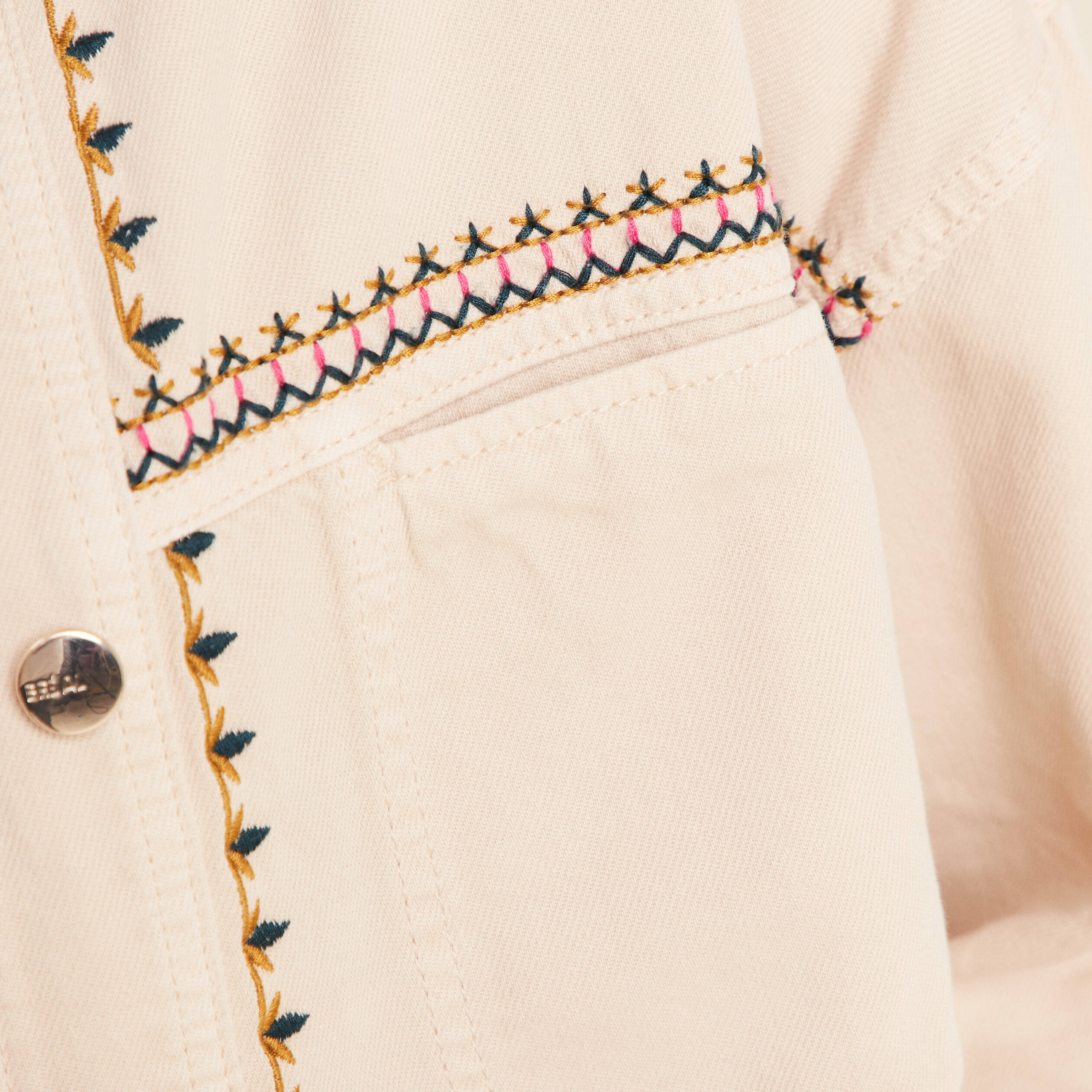 Veste en jean brodée denim beige femme