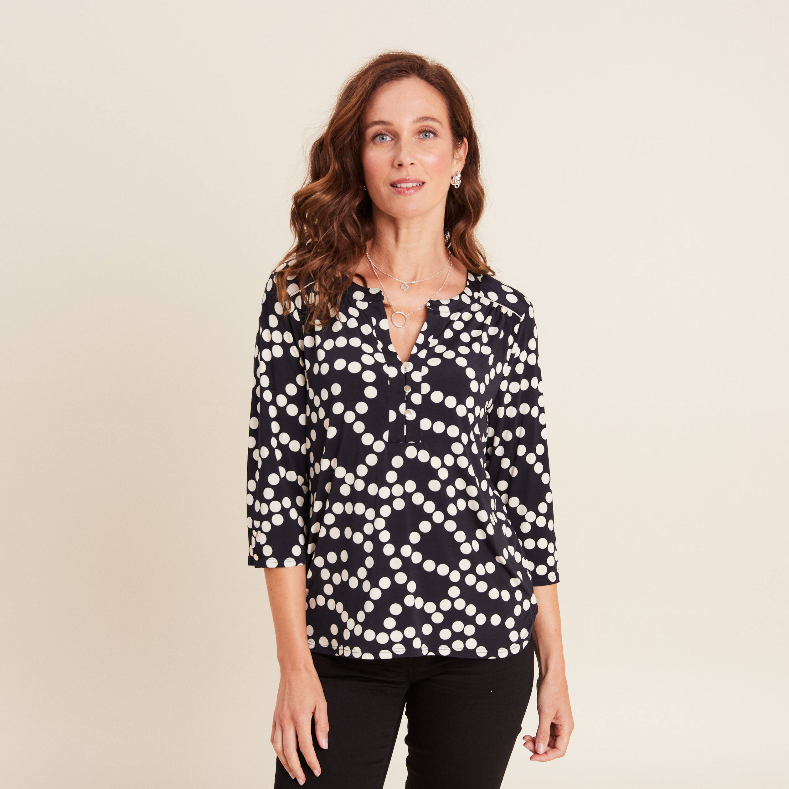 Blouse manches 3/4 noir femme