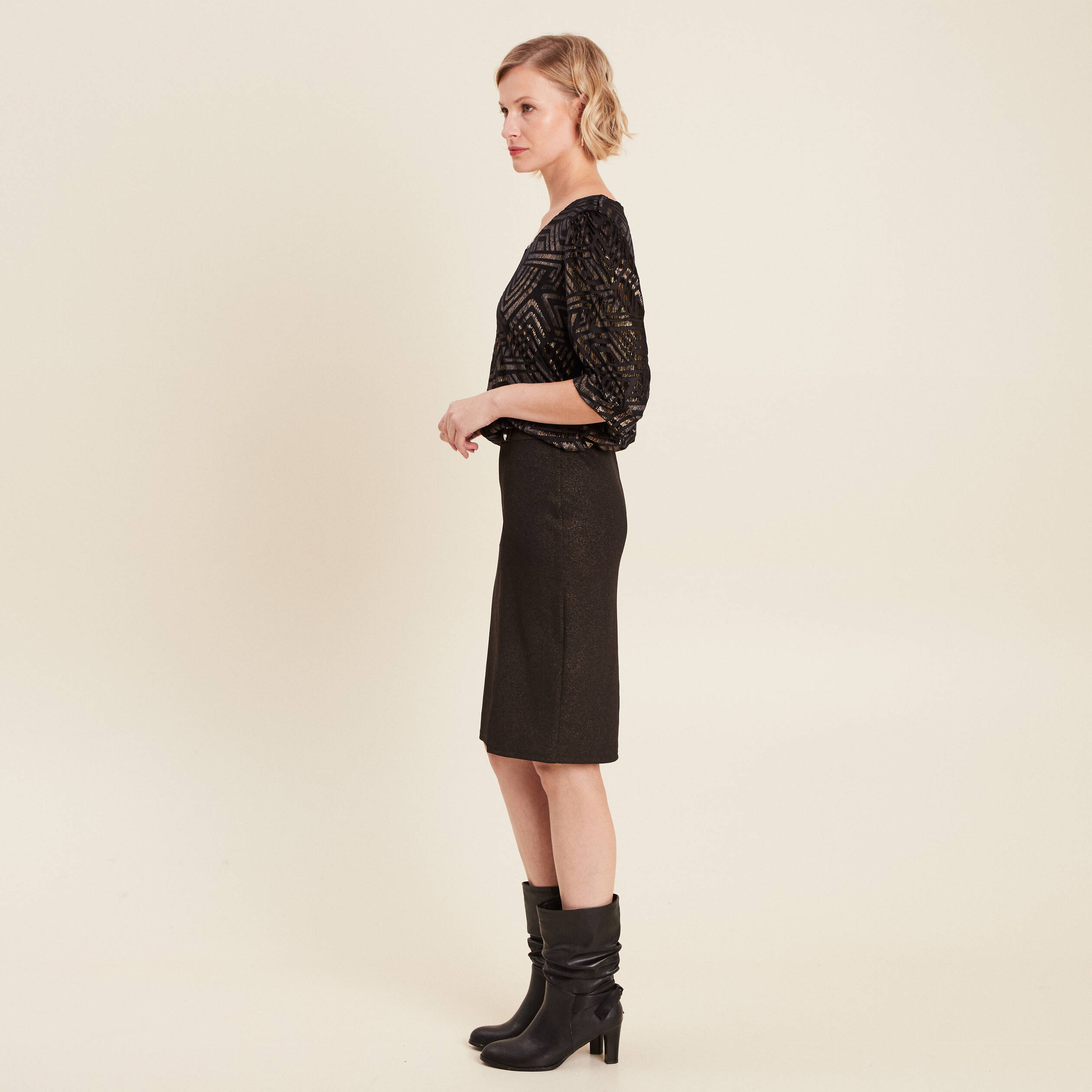 Jupe droite irisée noir femme