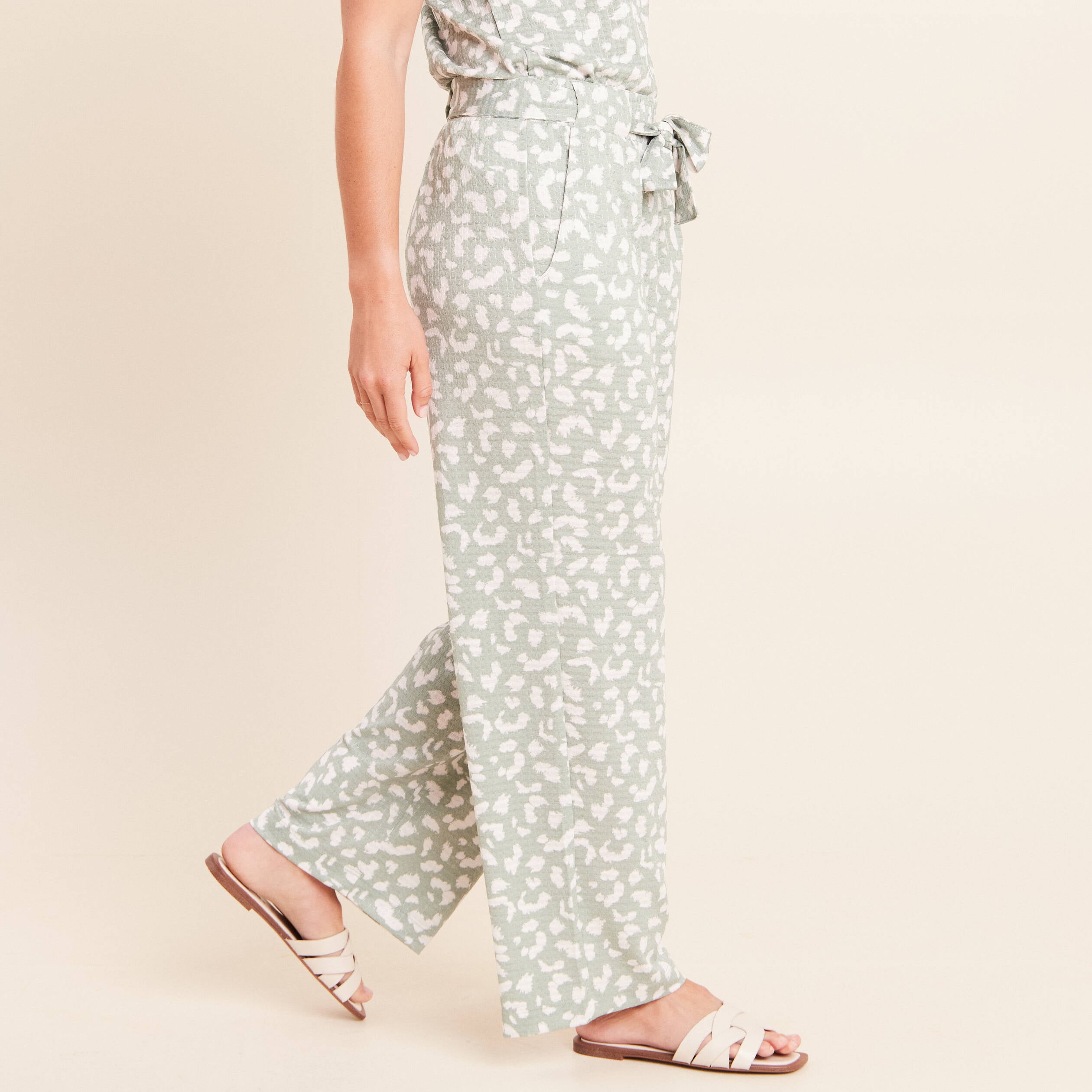 Pantalon coupe large 7/8&egrave;me taille haute taupe femme