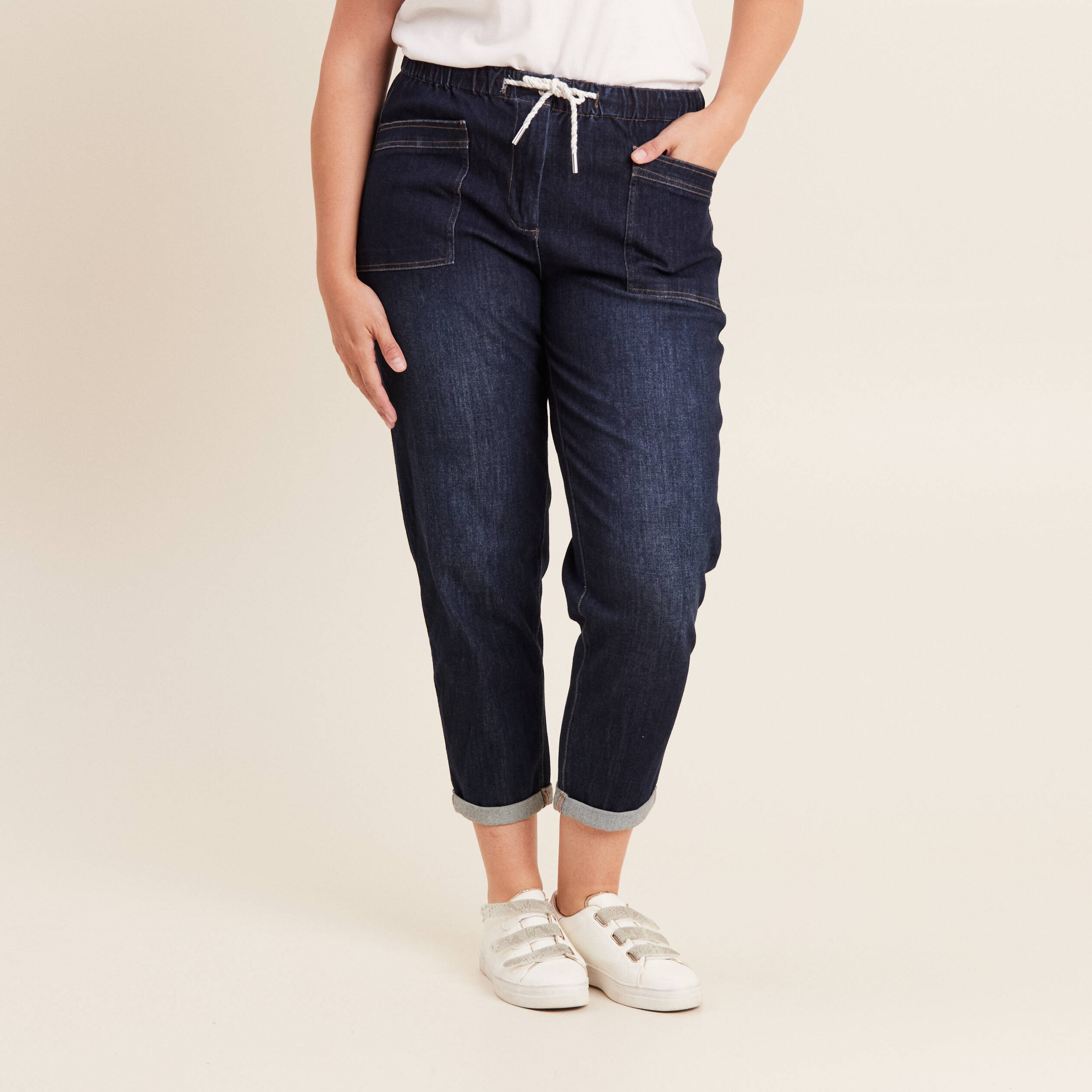 Jean large à coulisse denim brut femme
