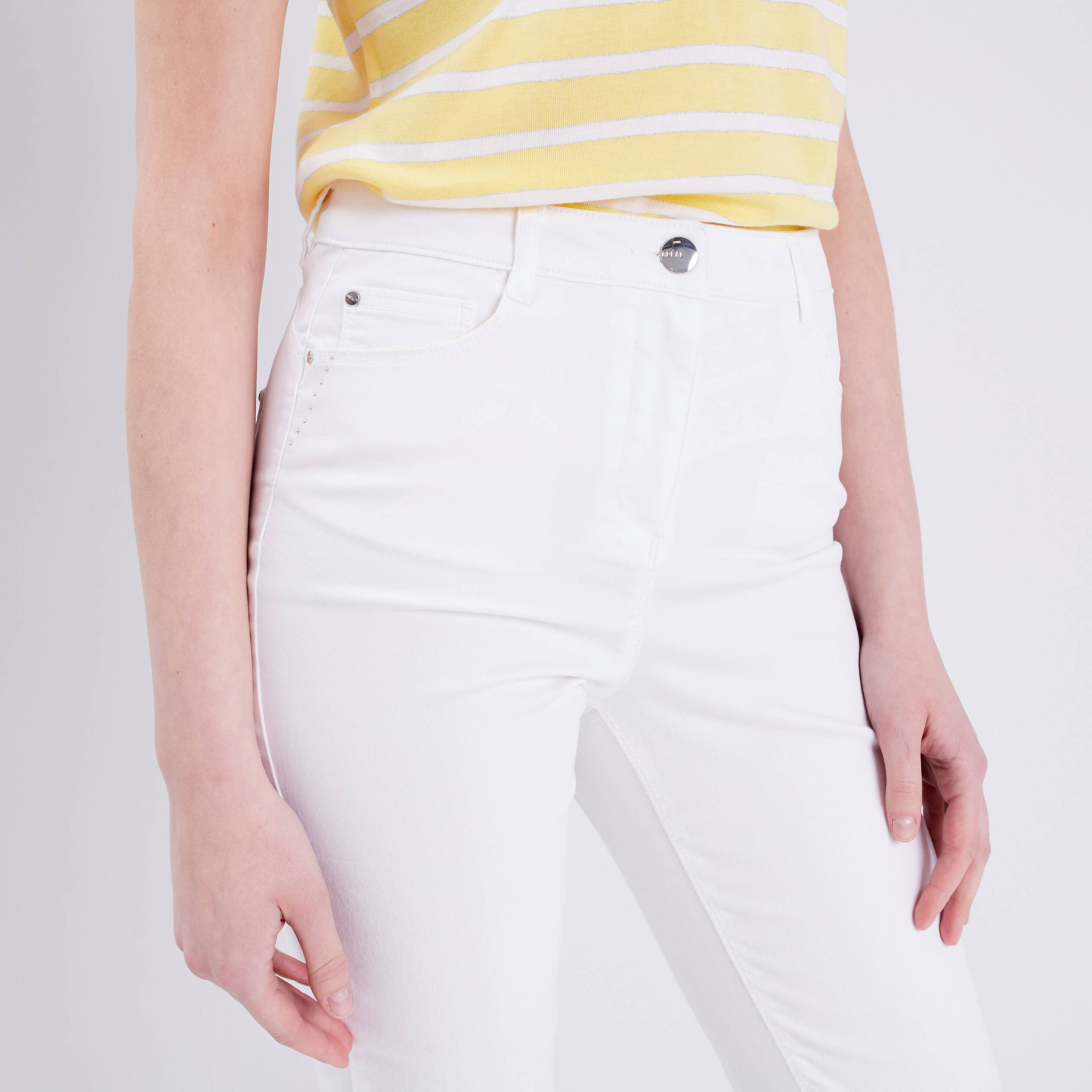 Pantacourt droit taille haute blanc femme Bréal