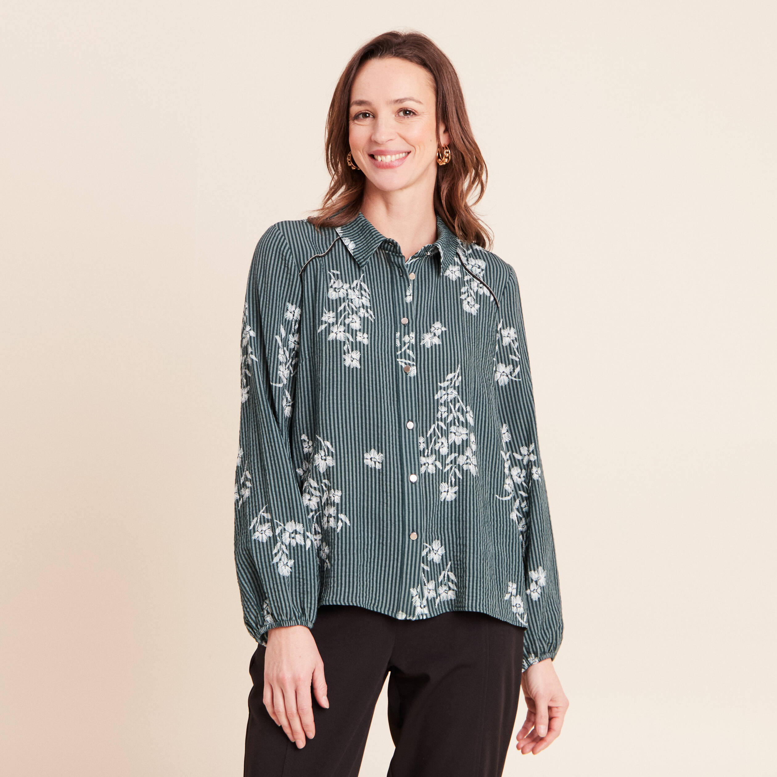 Chemise fluide manches longues vert femme