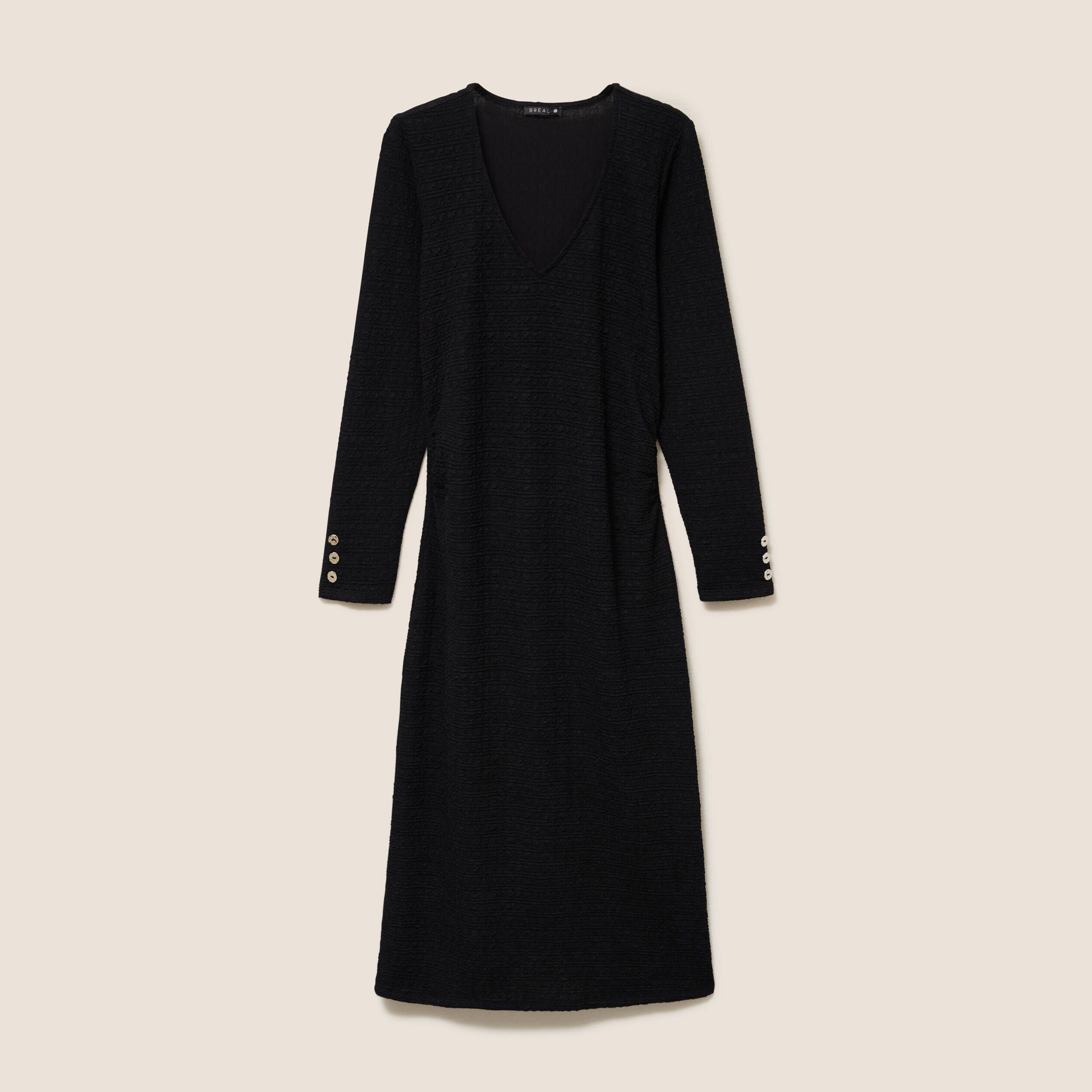 Robe col v manches longues noir femme