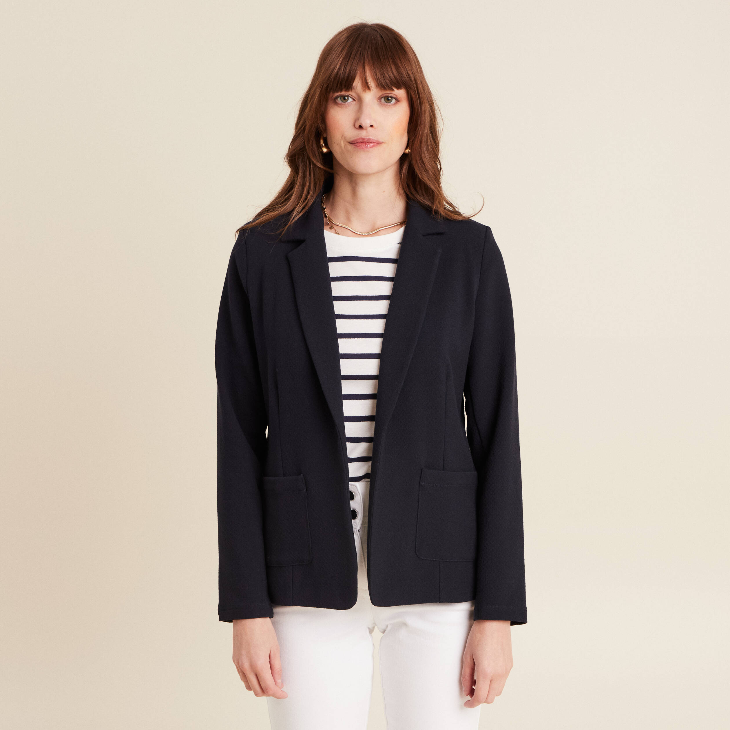Veste tailleur cintrée bleu foncé femme