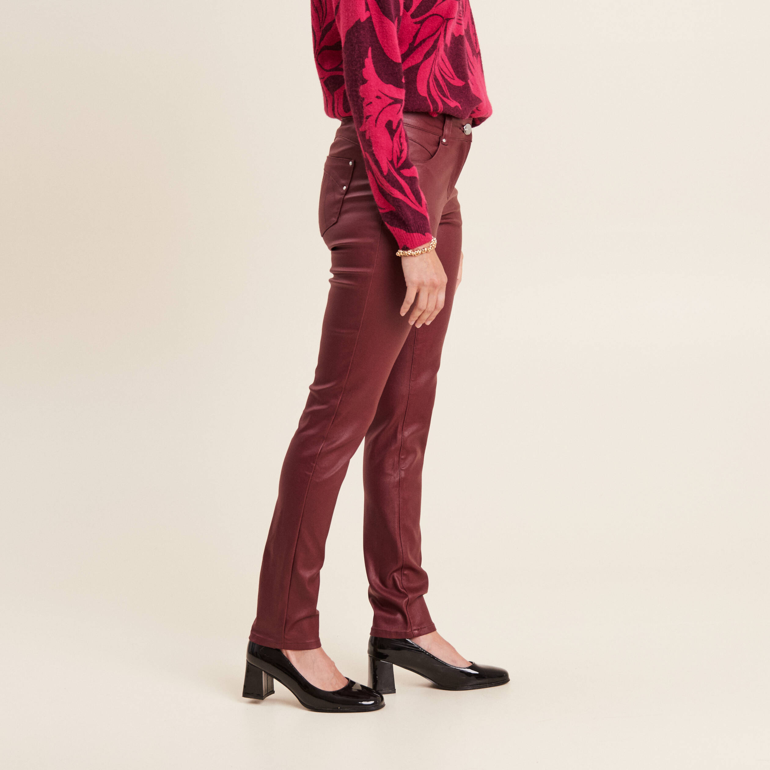 Jean enduit bordeaux femme hotsell