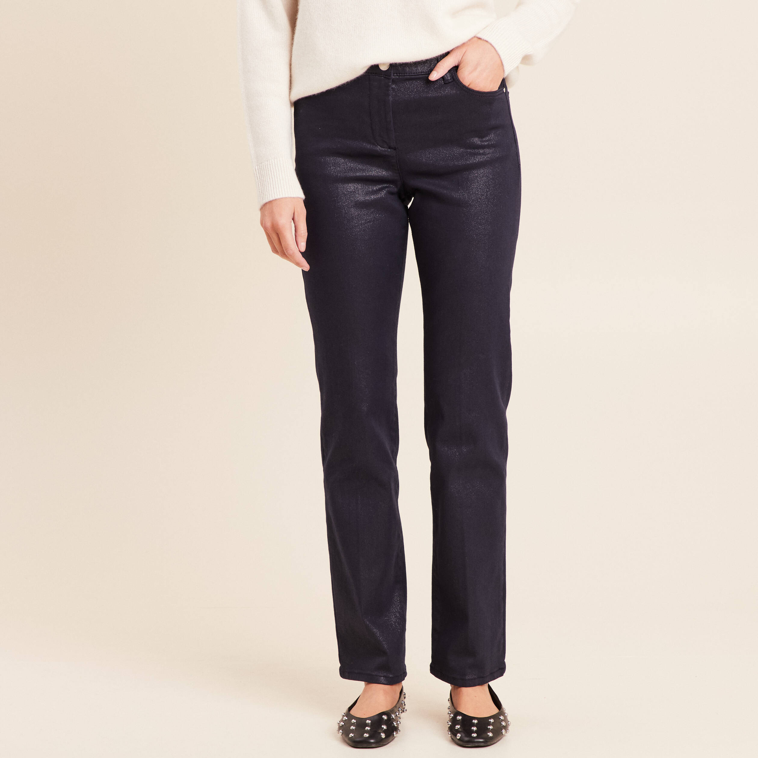 Pantalon magique L'Unique effet brillant bleu marine femme
