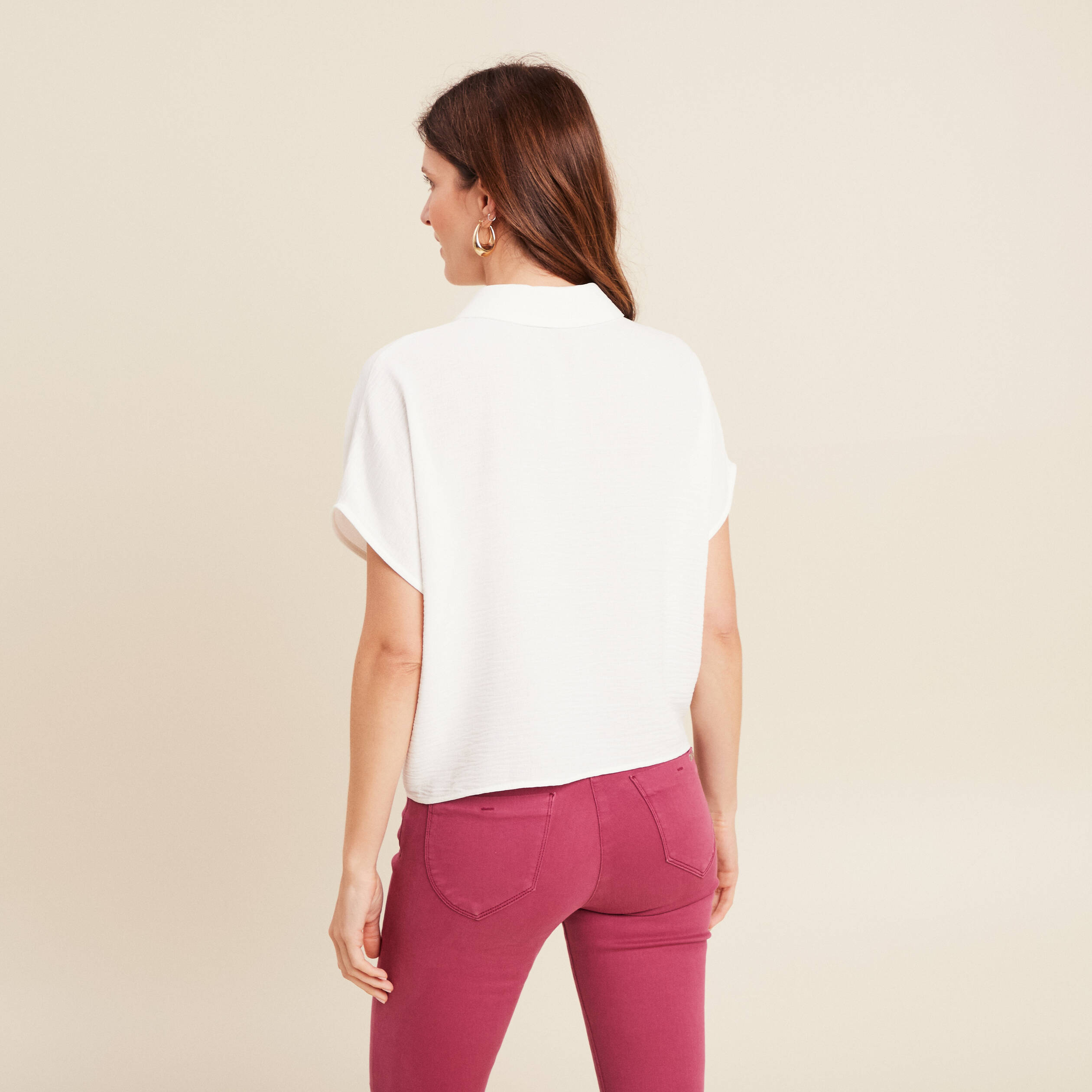 chemise manches courtes fluide ecru femme Chemise manches courtes fluide ecru femme